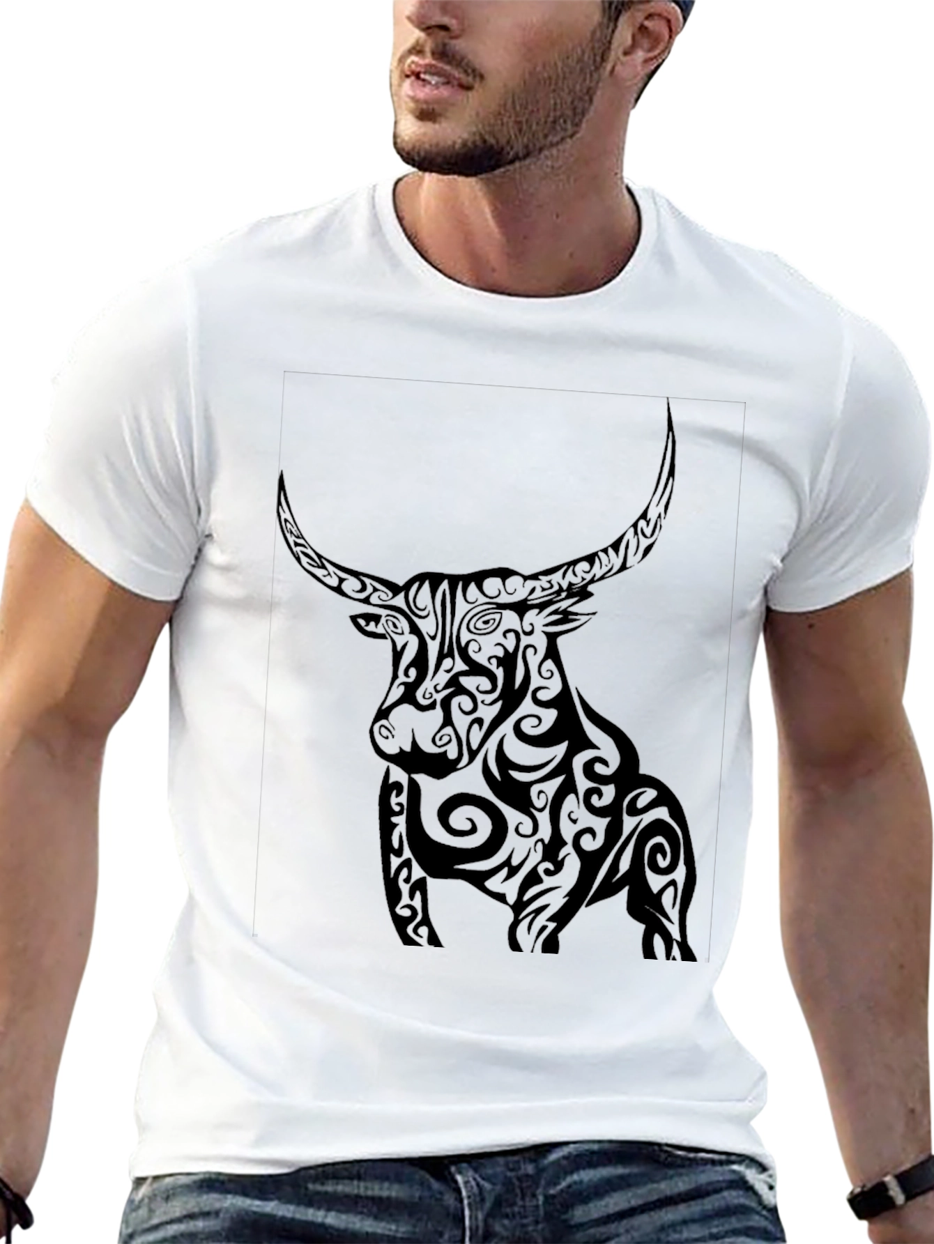 Tribal Bull Graphic Black T-Shirt