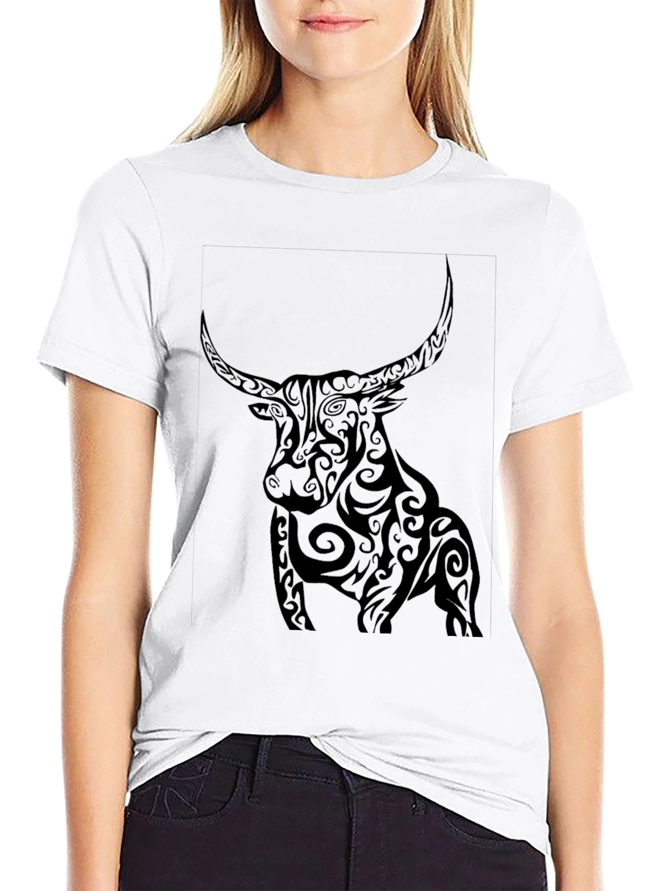 Tribal Bull Graphic Black T-Shirt