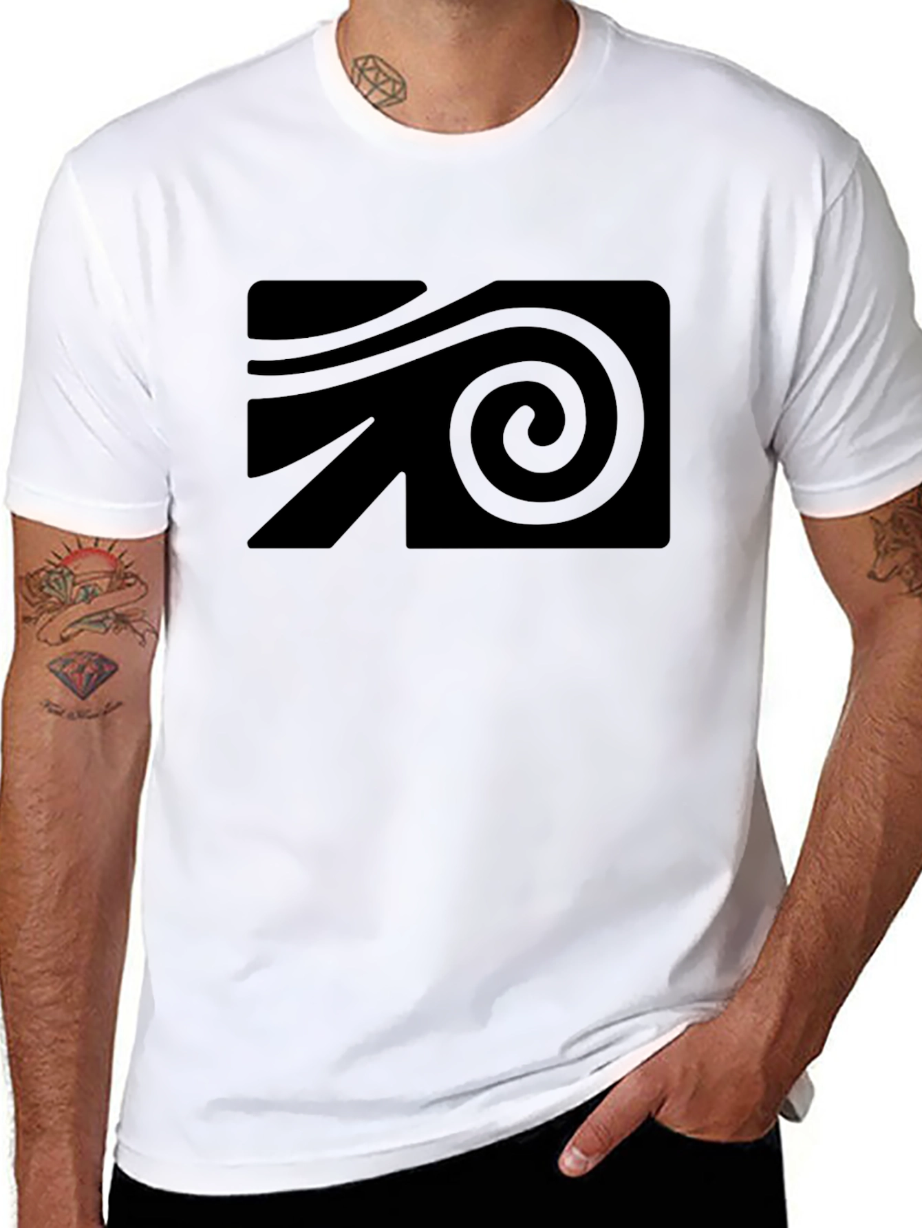 Black Graphic Tee - Modern Spiral Design