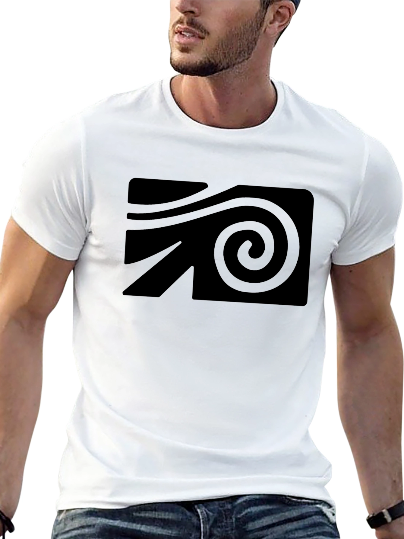 Black Graphic Tee - Modern Spiral Design