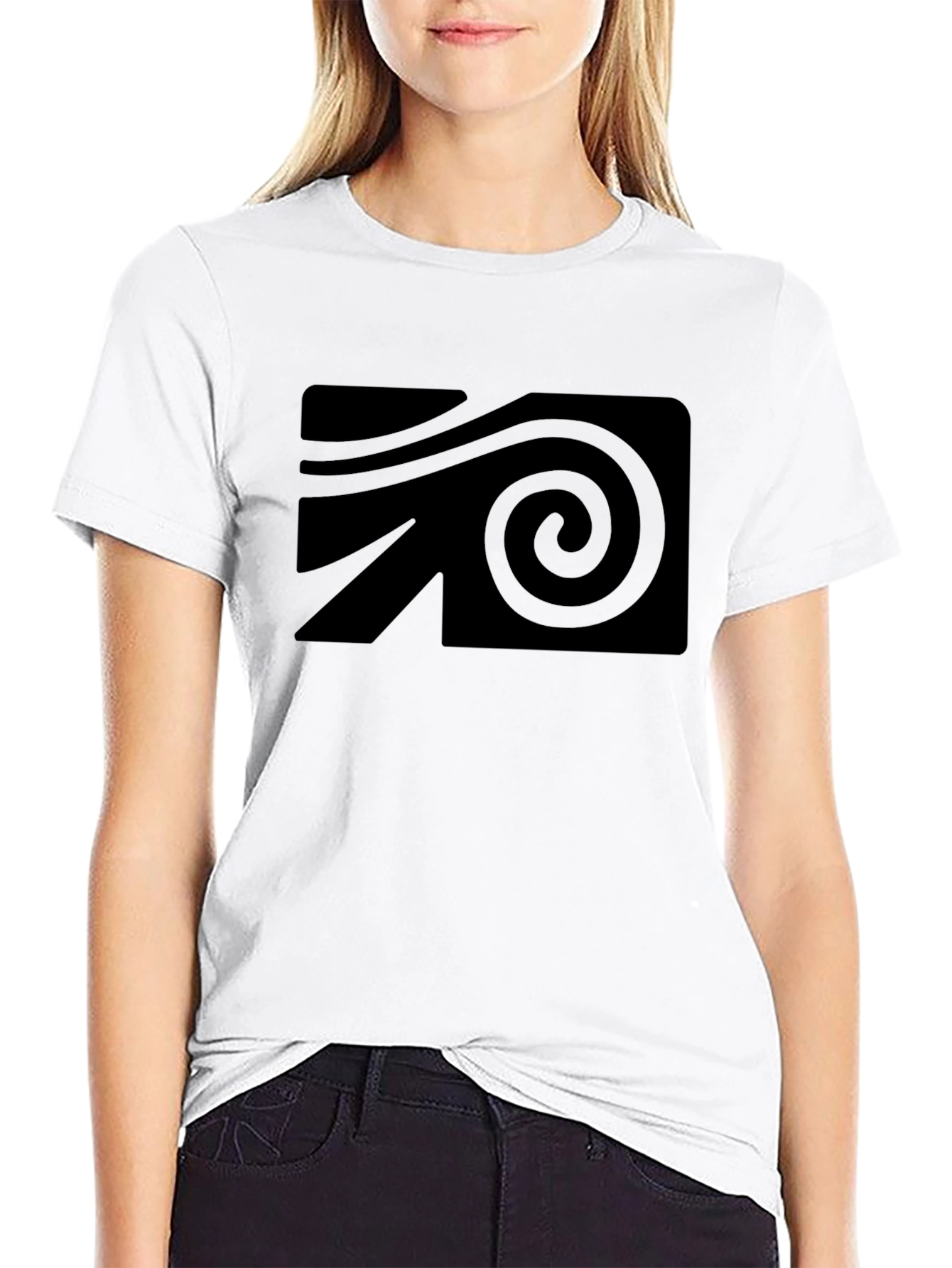 Black Graphic Tee - Modern Spiral Design