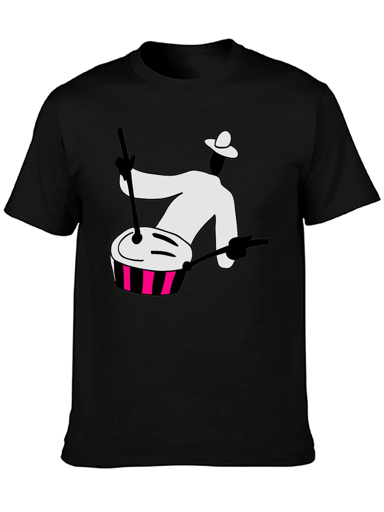 Black Graphic T-Shirt with Drummer Design