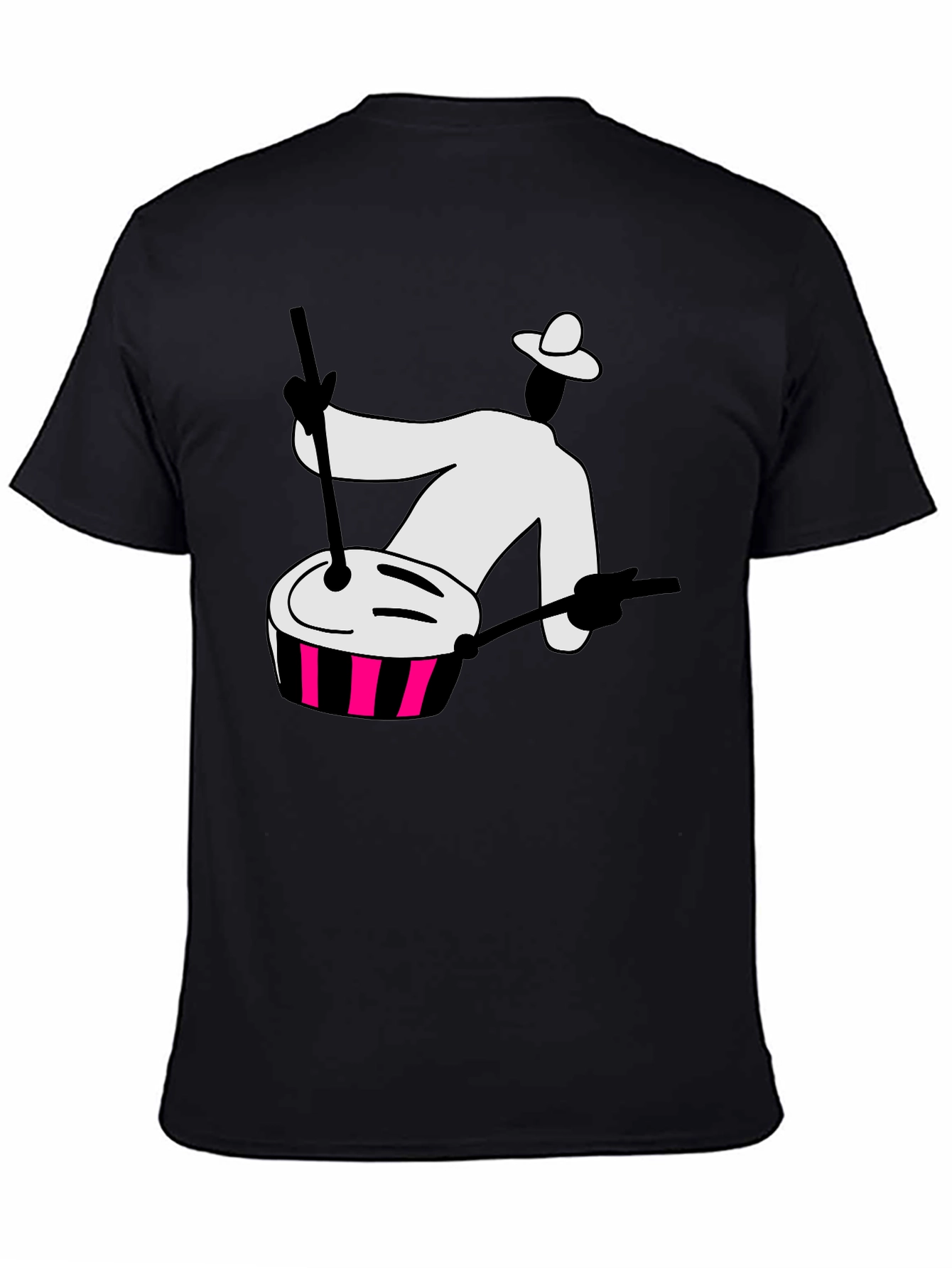 Black Graphic T-Shirt with Drummer Design