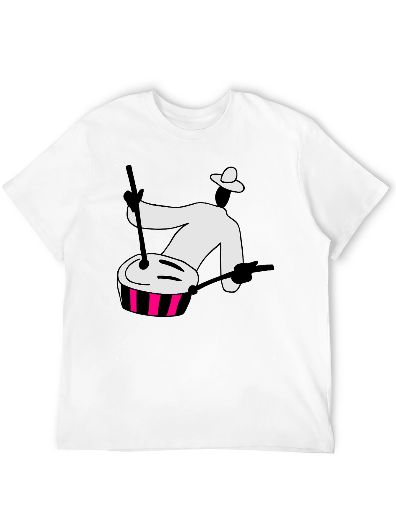 Black Graphic T-Shirt with Drummer Design