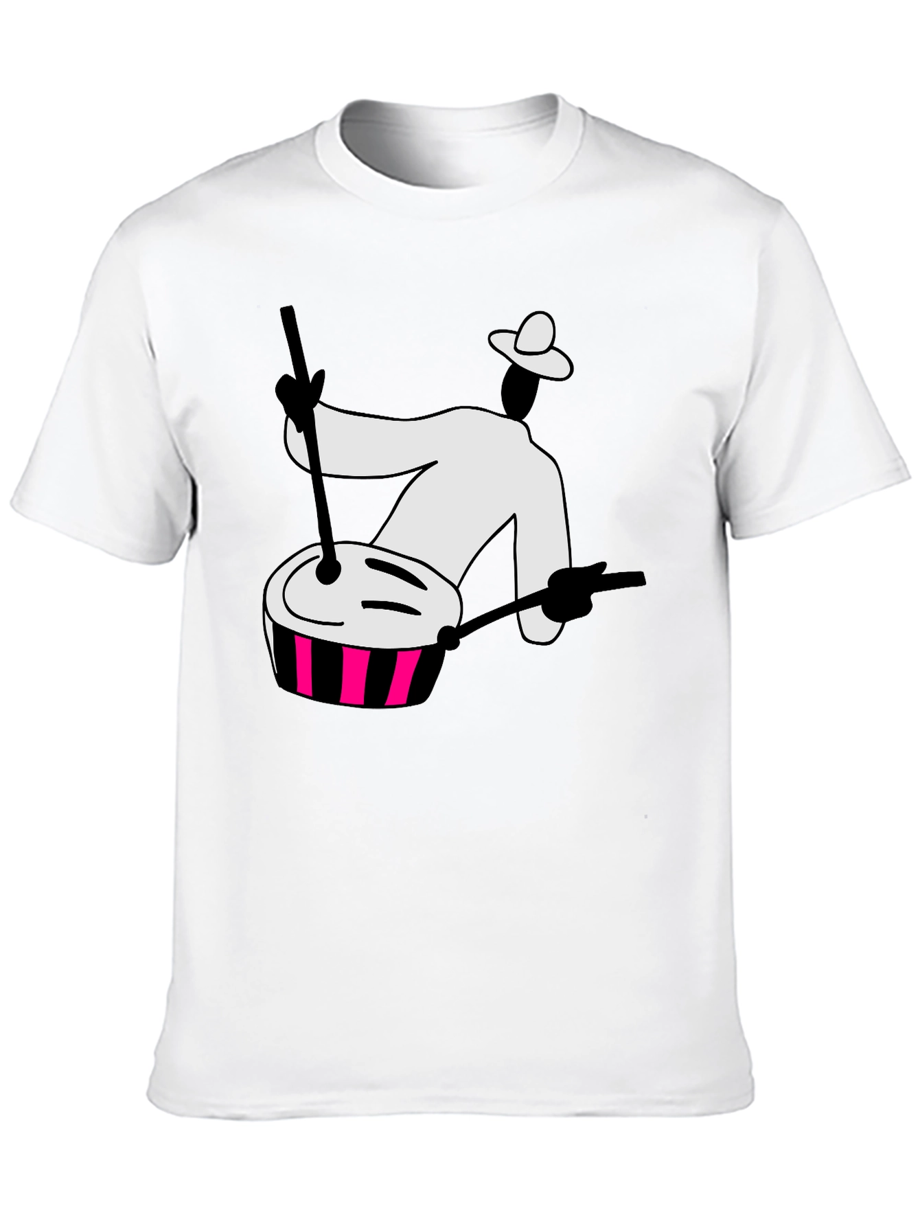 Black Graphic T-Shirt with Drummer Design