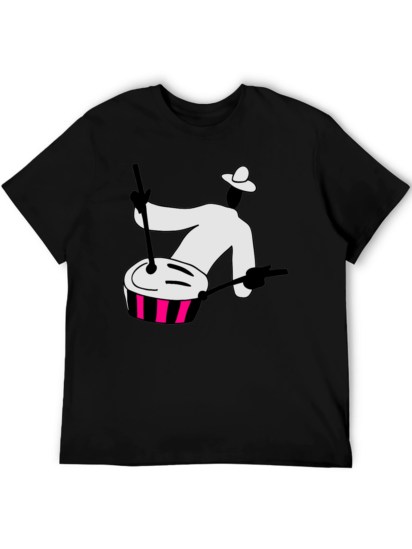 Black Graphic T-Shirt with Drummer Design