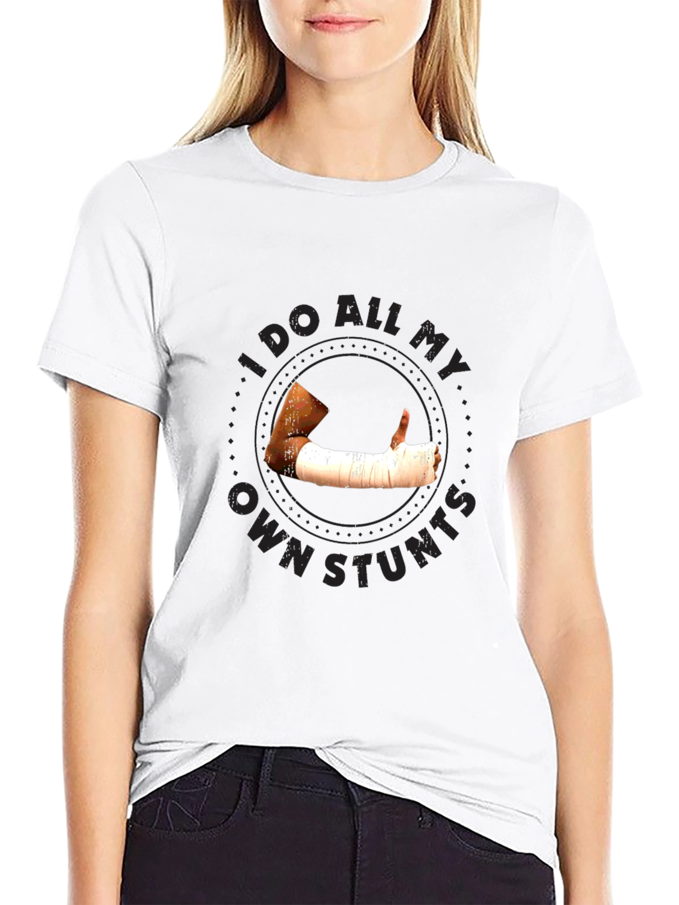 I Do All My Own Stunts Black Graphic Tee