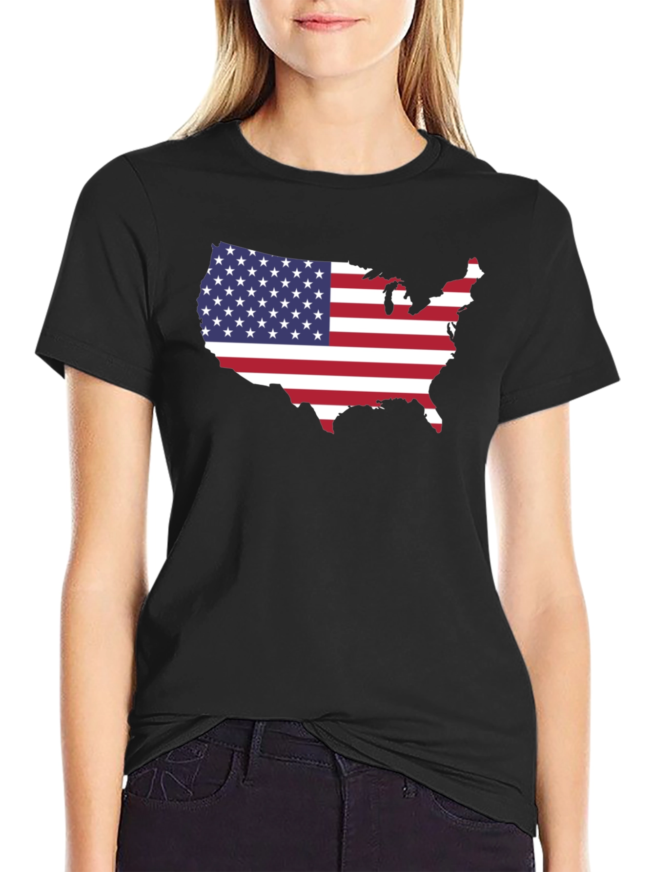 USA Flag Map Graphic Tee - Black