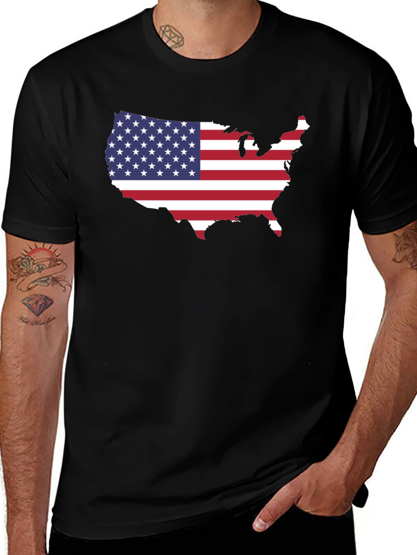 USA Flag Map Graphic Tee - Black