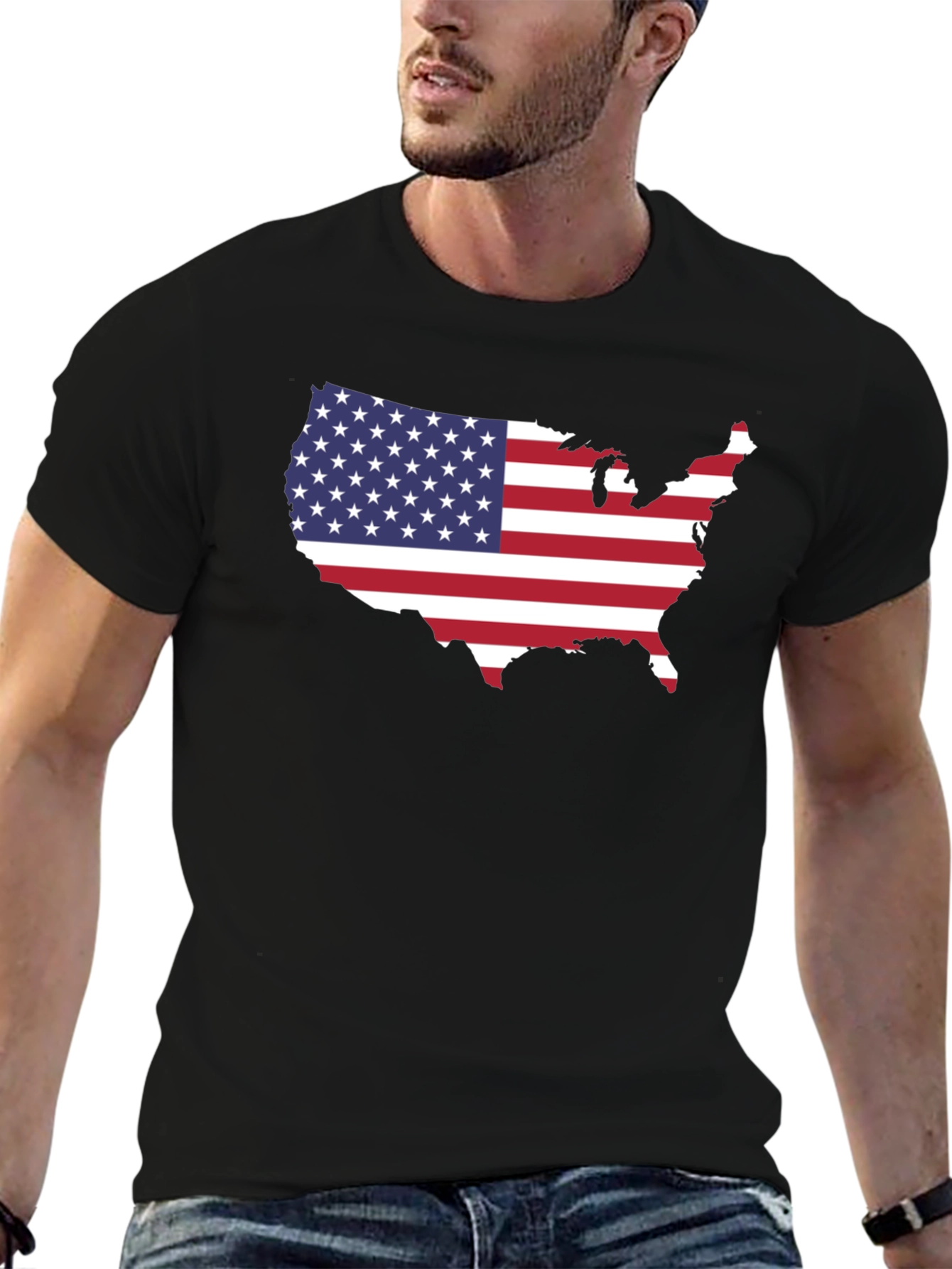 USA Flag Map Graphic Tee - Black