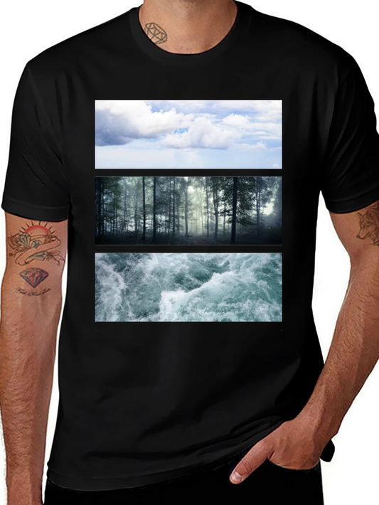 Nature Collage T-Shirt: Sky Forest Water Graphic Tee
