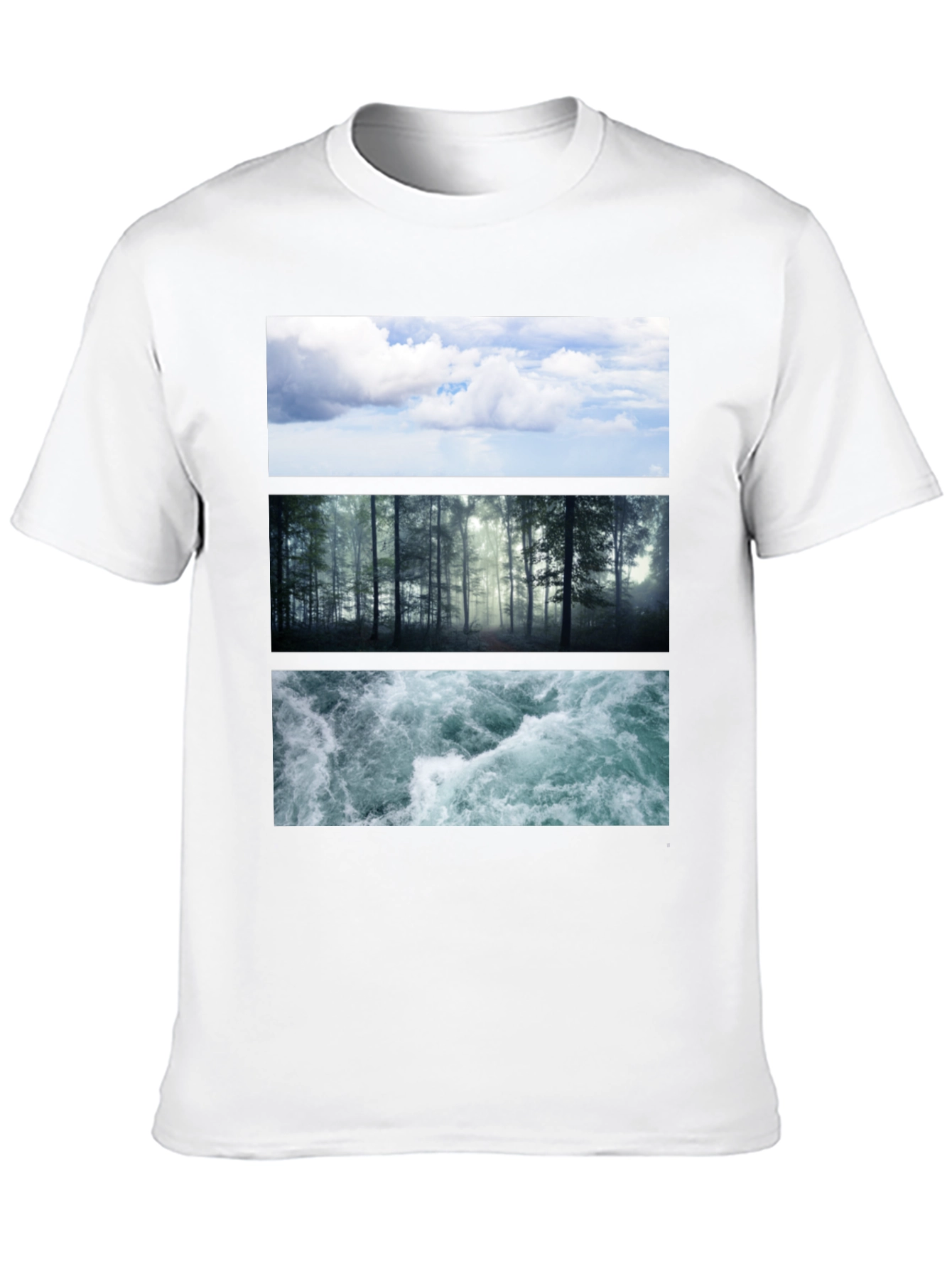 Nature Collage T-Shirt: Sky Forest Water Graphic Tee