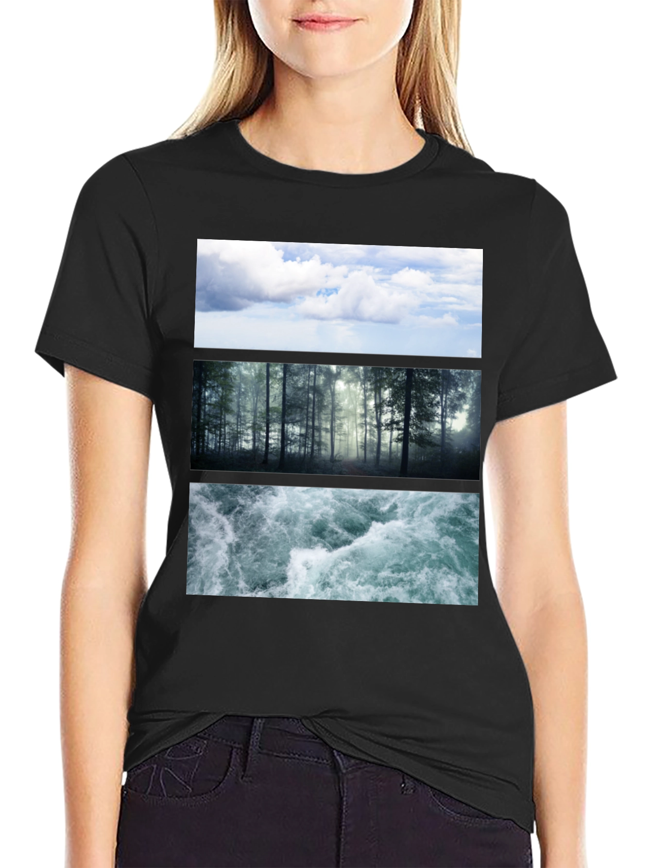 Nature Collage T-Shirt: Sky Forest Water Graphic Tee