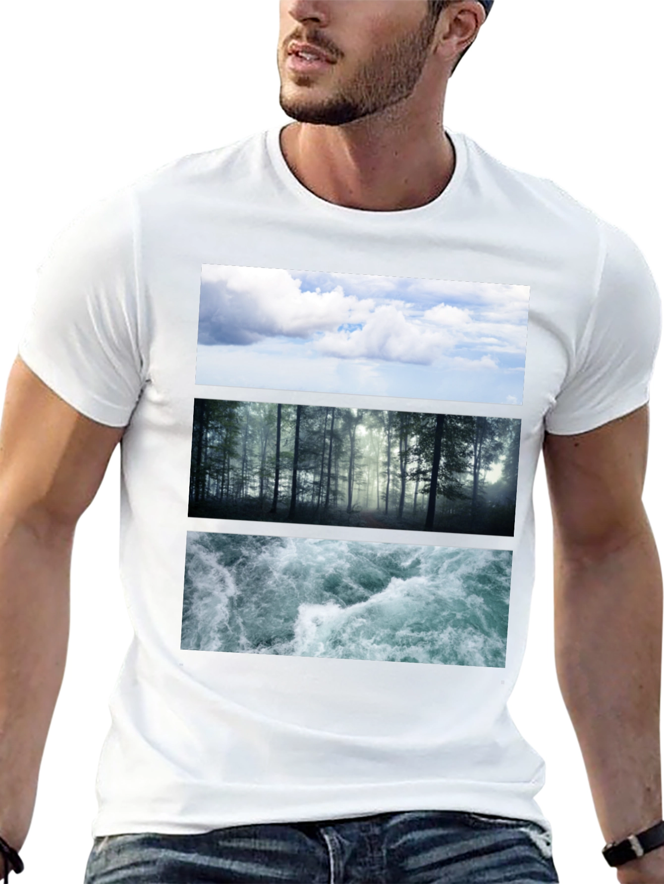 Nature Collage T-Shirt: Sky Forest Water Graphic Tee