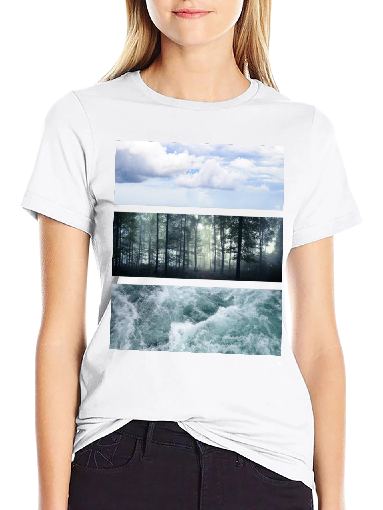 Nature Collage T-Shirt: Sky Forest Water Graphic Tee