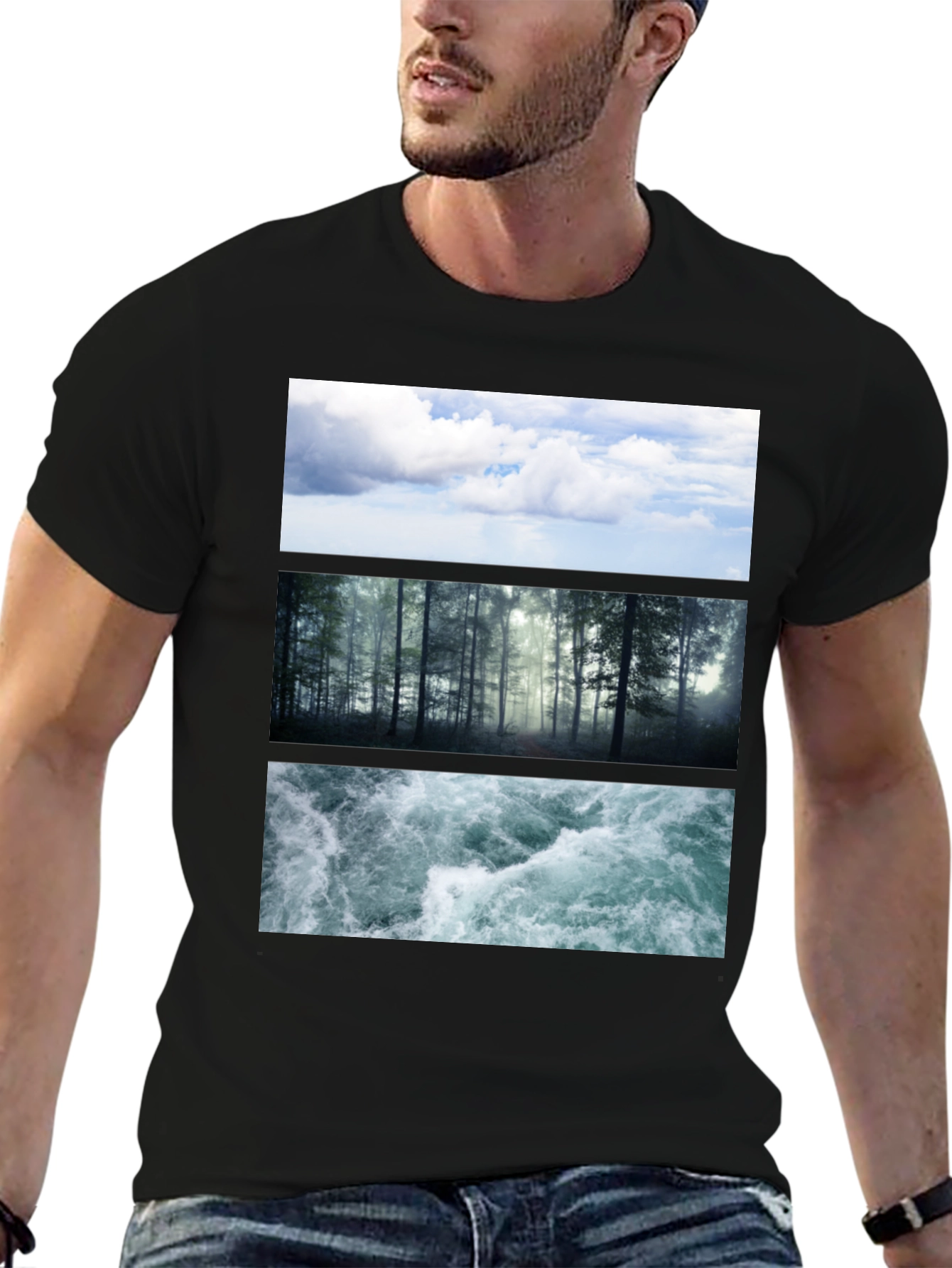 Nature Collage T-Shirt: Sky Forest Water Graphic Tee