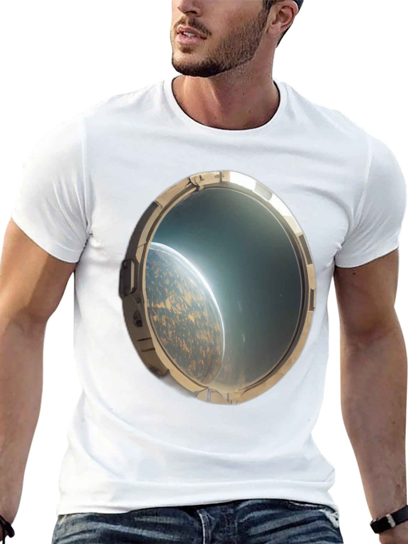 Space Porthole Black Tee - See the Cosmos!