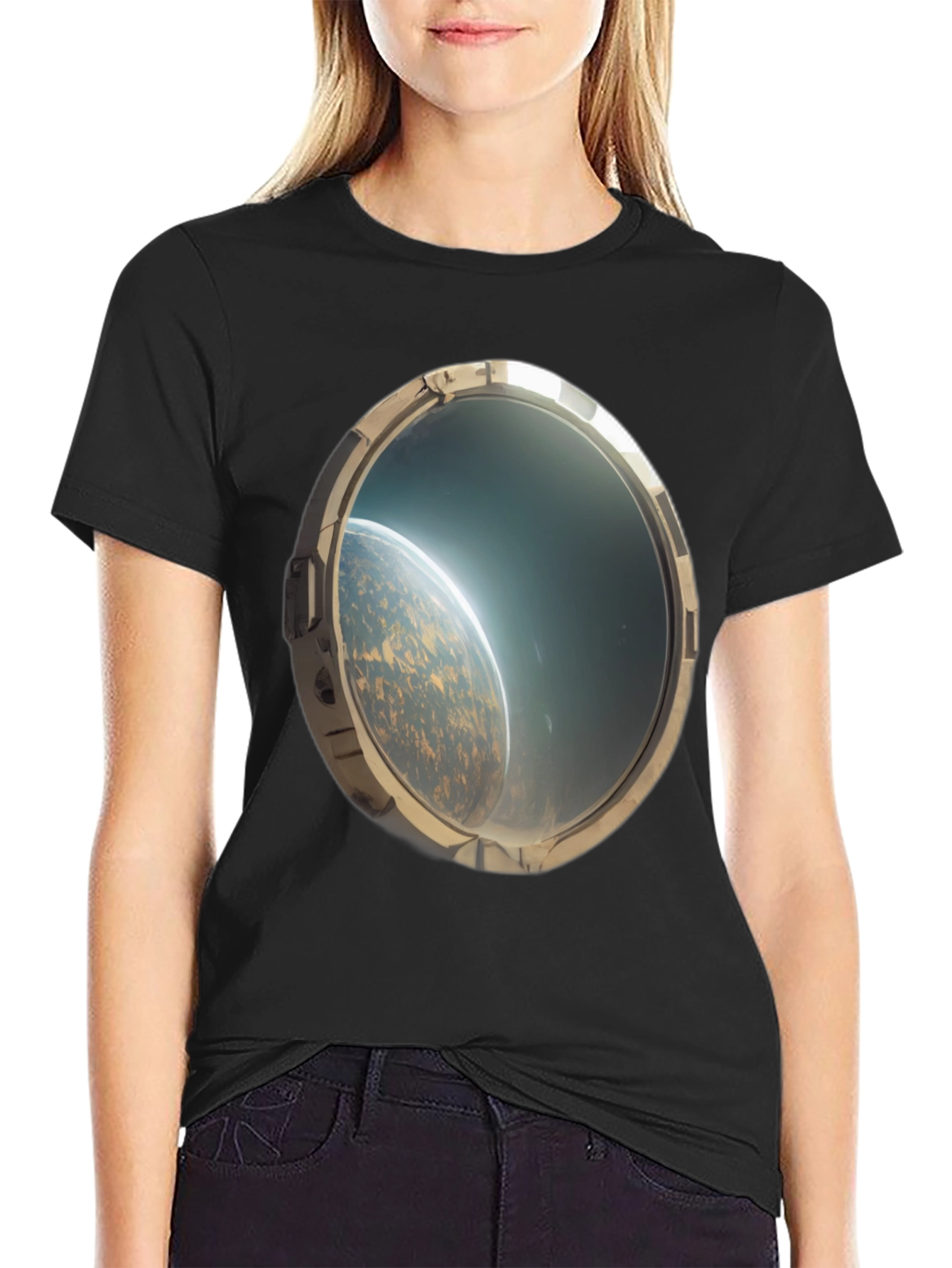 Space Porthole Black Tee - See the Cosmos!