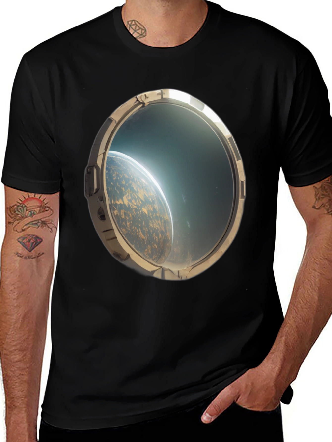 Space Porthole Black Tee - See the Cosmos!