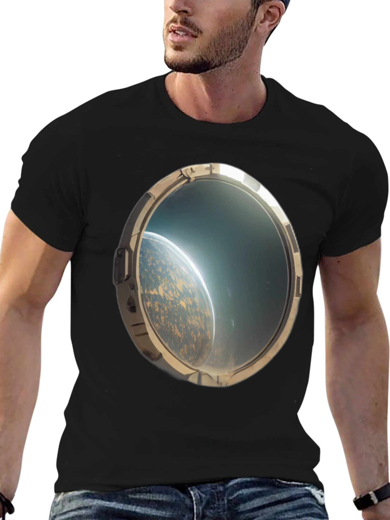 Space Porthole Black Tee - See the Cosmos!