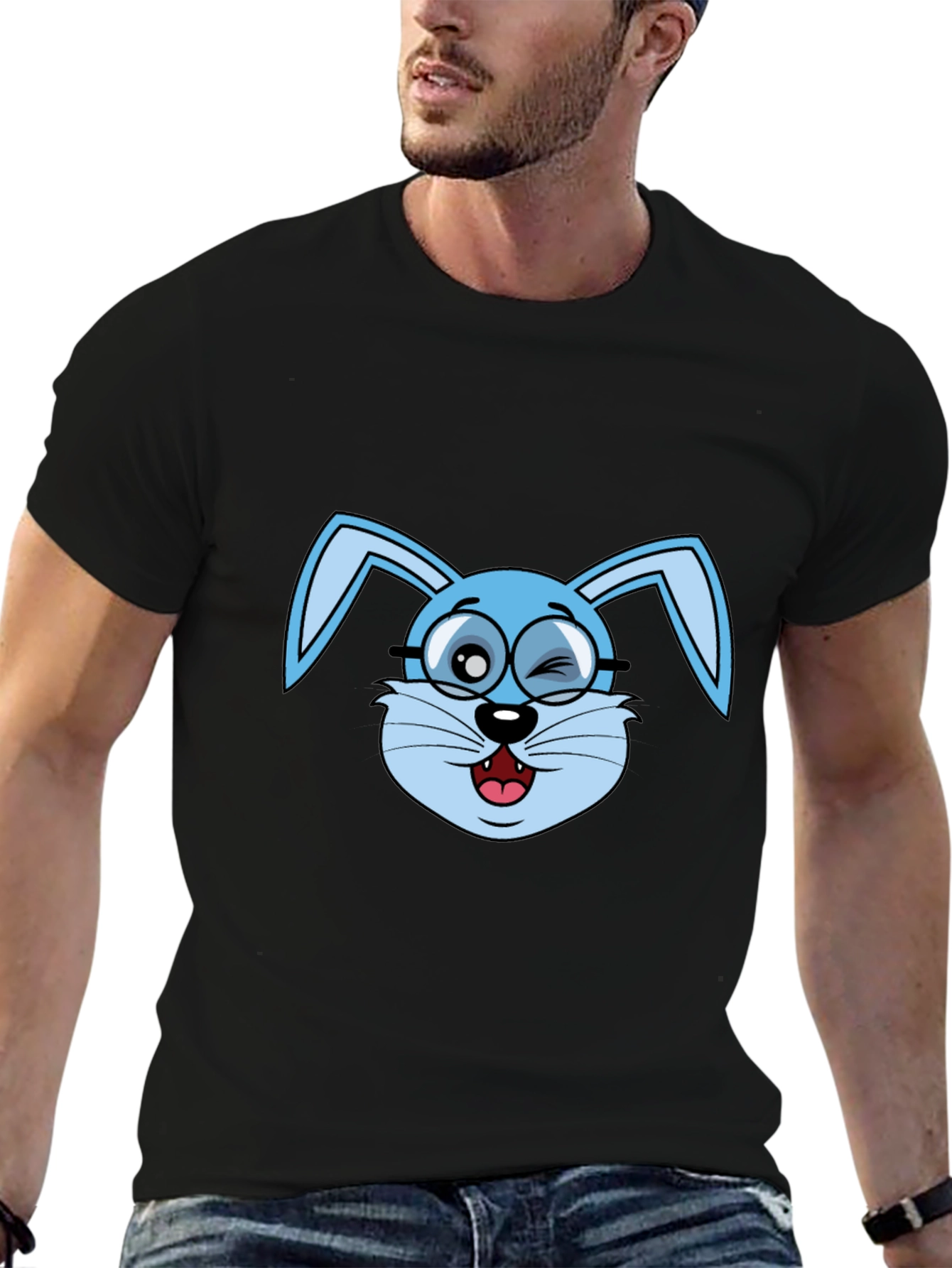 Funny Winking Bunny T-Shirt - Black Cotton Tee
