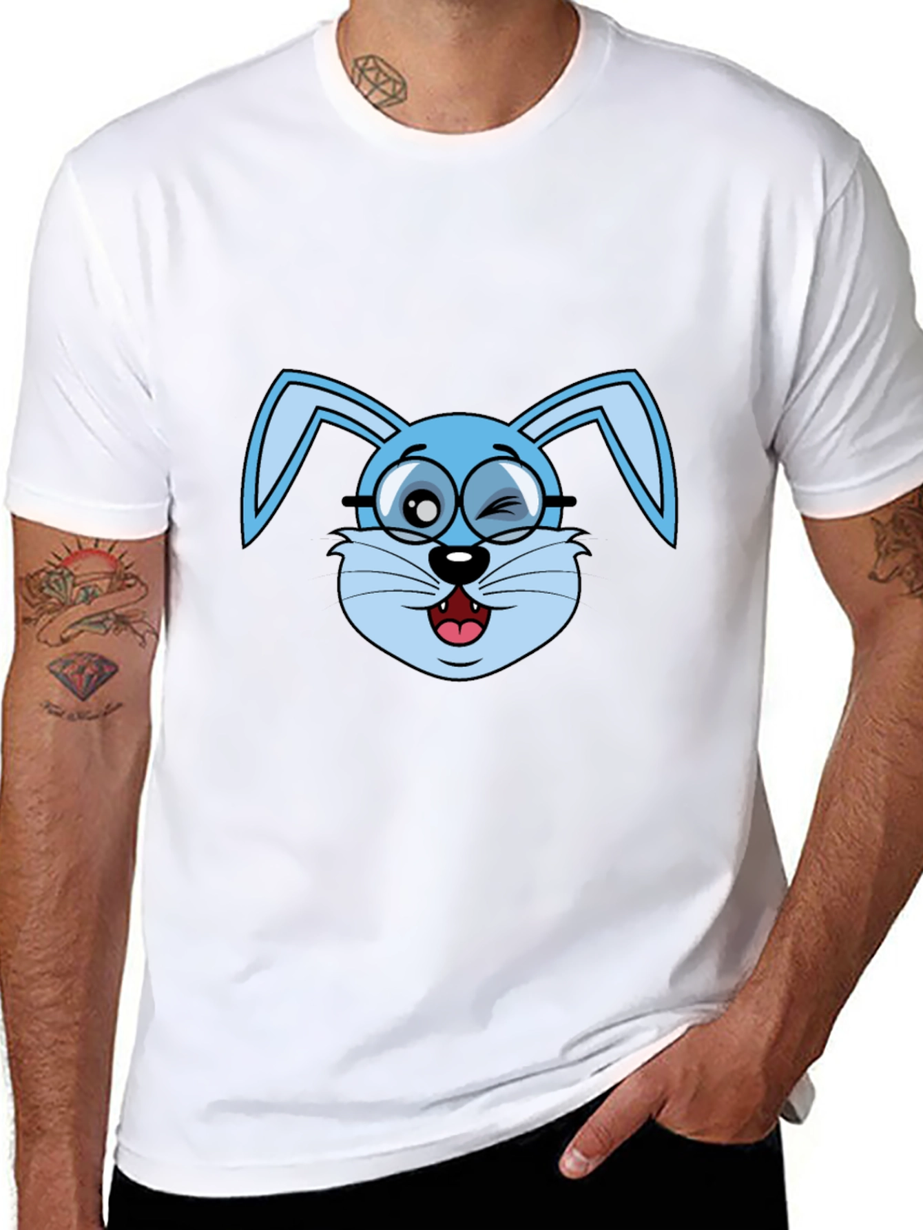 Funny Winking Bunny T-Shirt - Black Cotton Tee