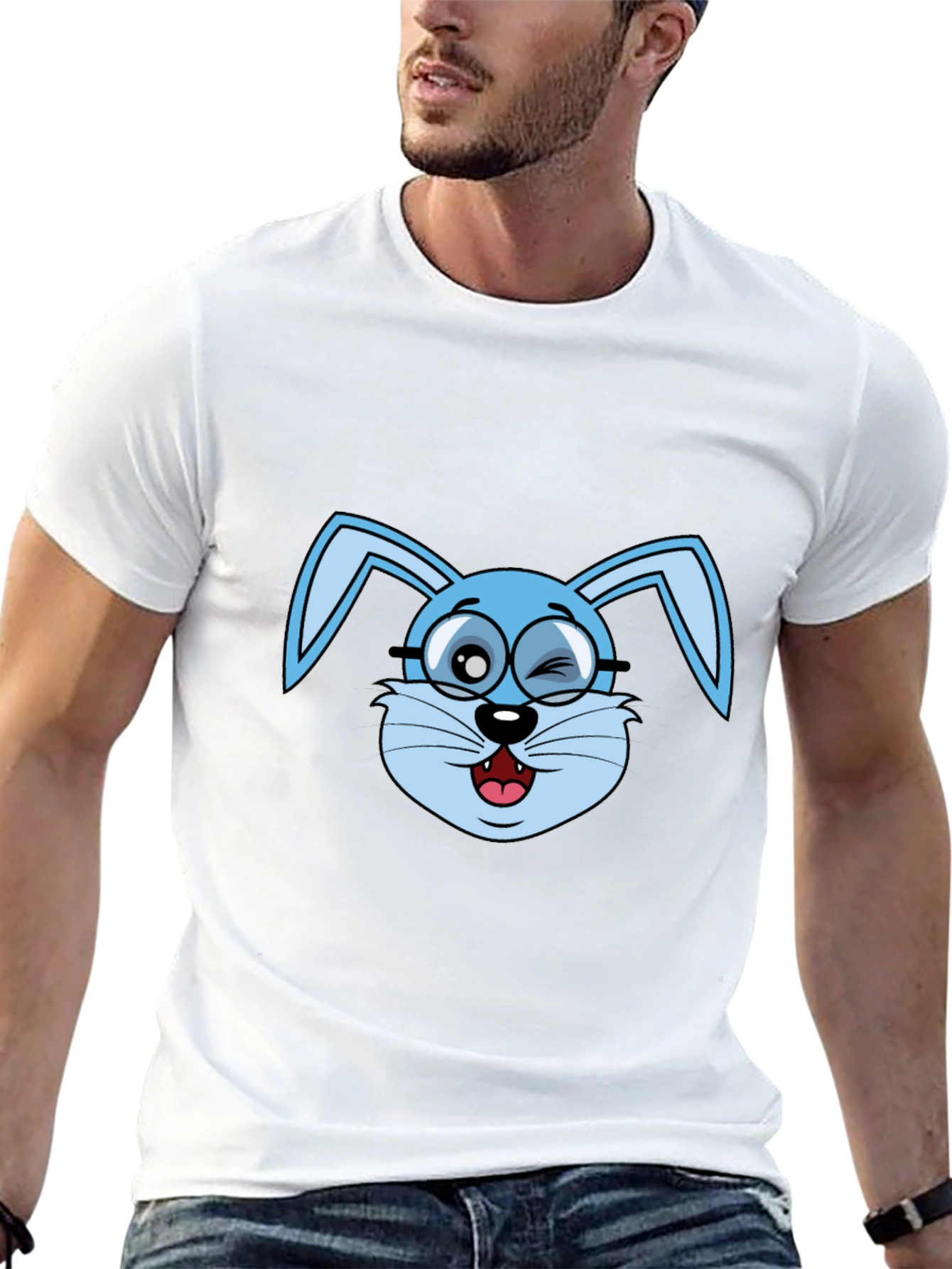 Funny Winking Bunny T-Shirt - Black Cotton Tee