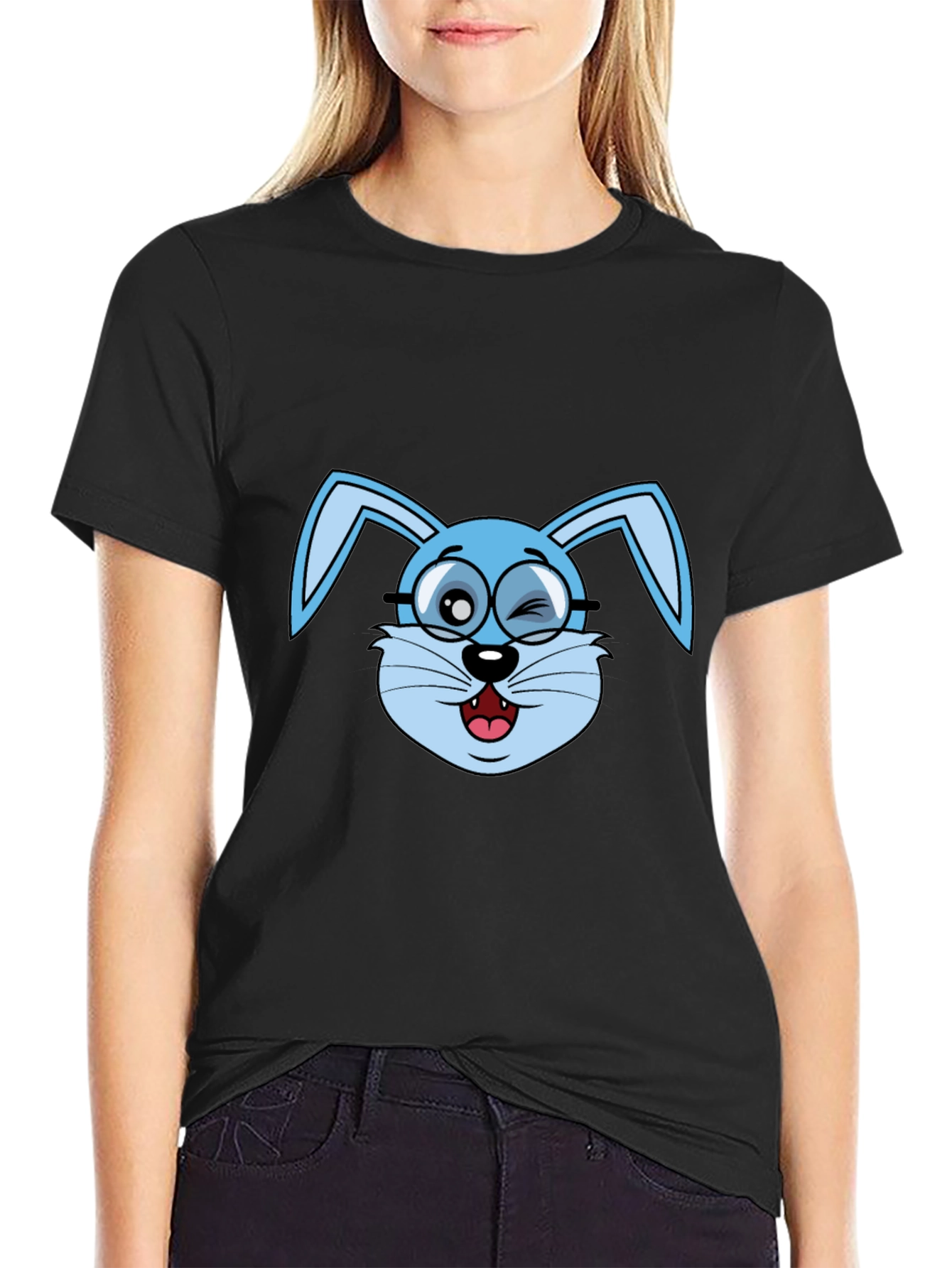 Funny Winking Bunny T-Shirt - Black Cotton Tee