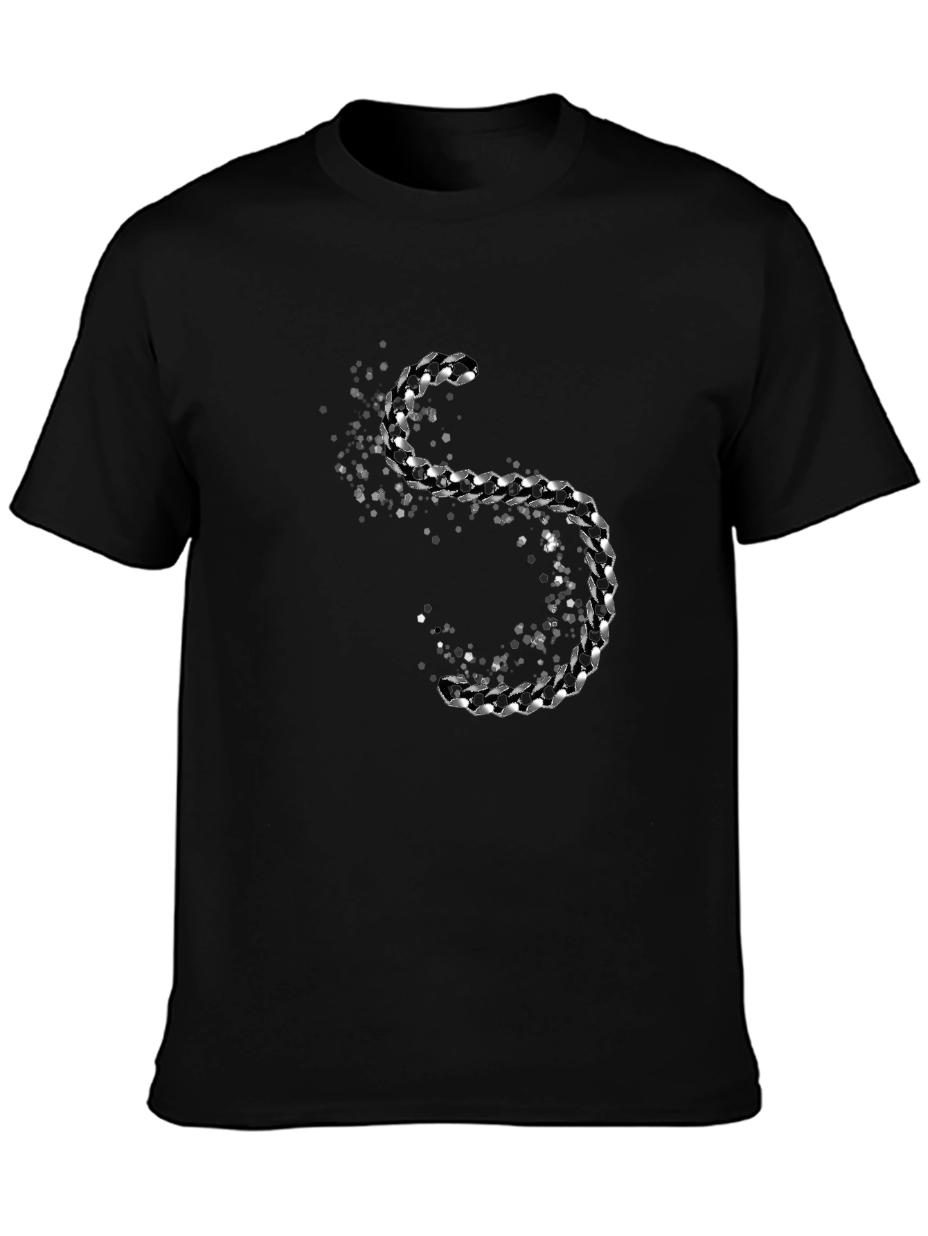 Mens Black T-Shirt with Silver Chain S Design