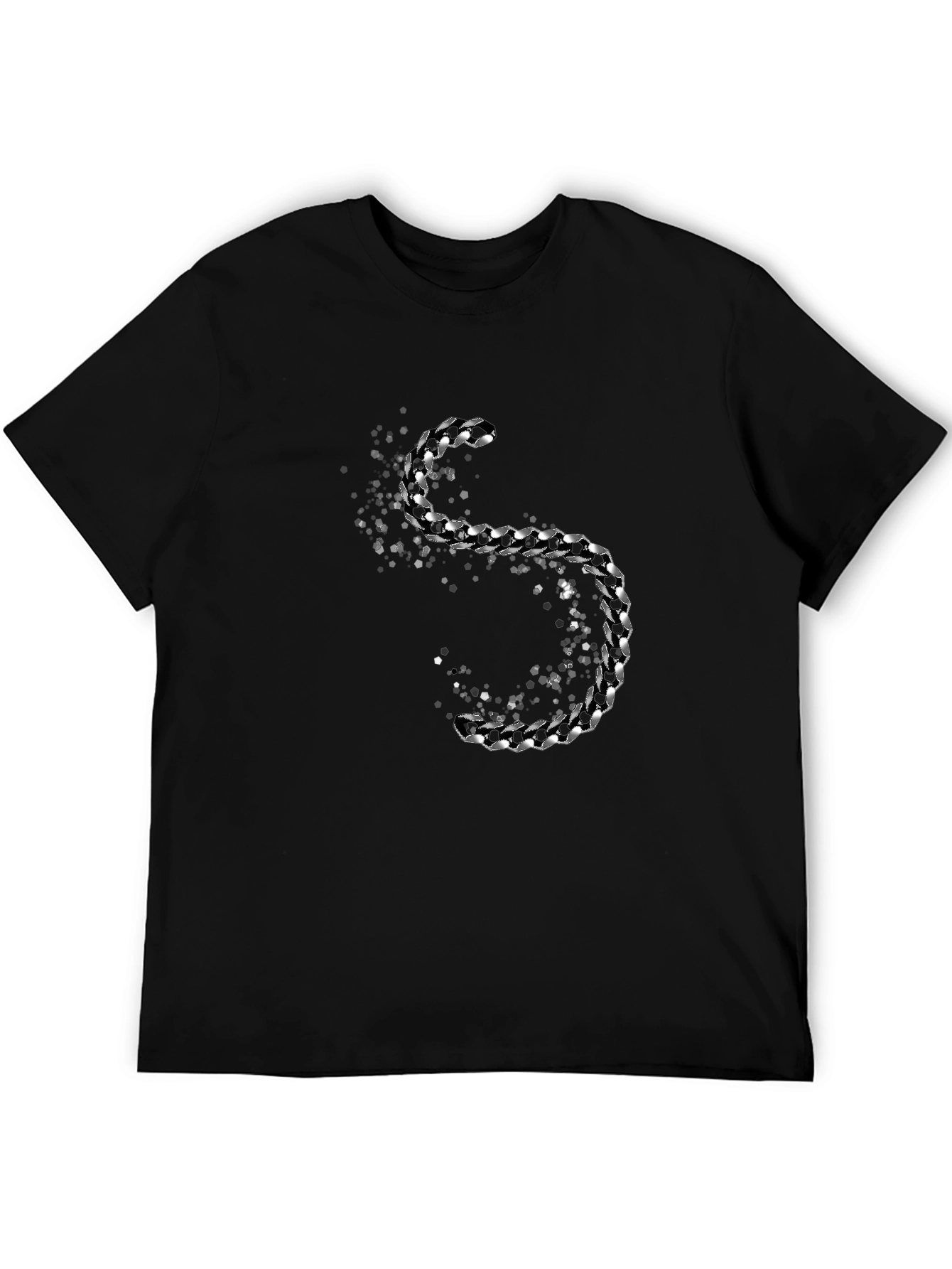 Mens Black T-Shirt with Silver Chain S Design