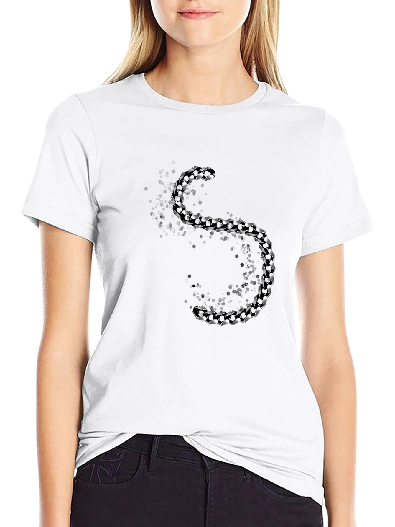 Mens Black T-Shirt with Silver Chain S Design