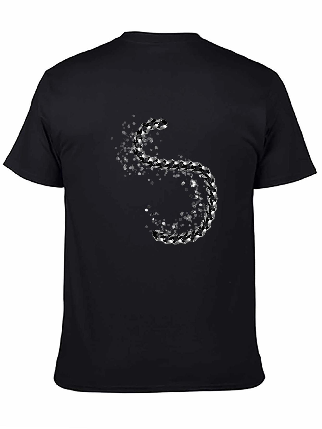 Mens Black T-Shirt with Silver Chain S Design