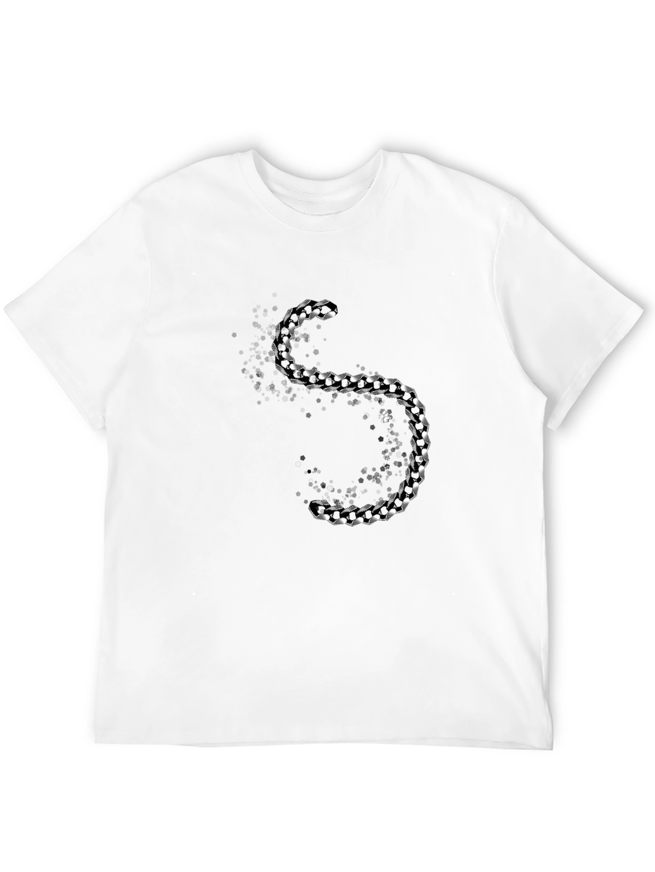 Mens Black T-Shirt with Silver Chain S Design