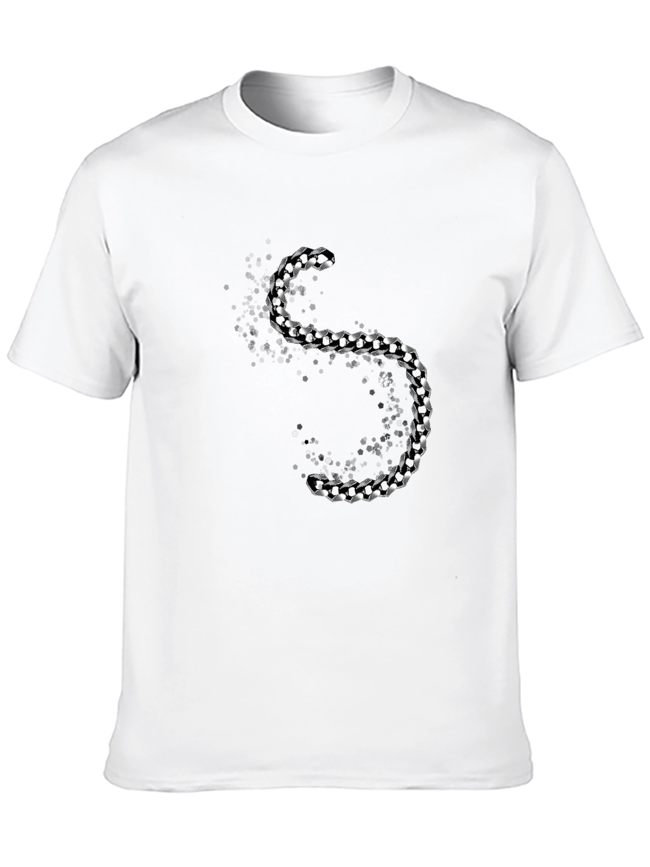 Mens Black T-Shirt with Silver Chain S Design