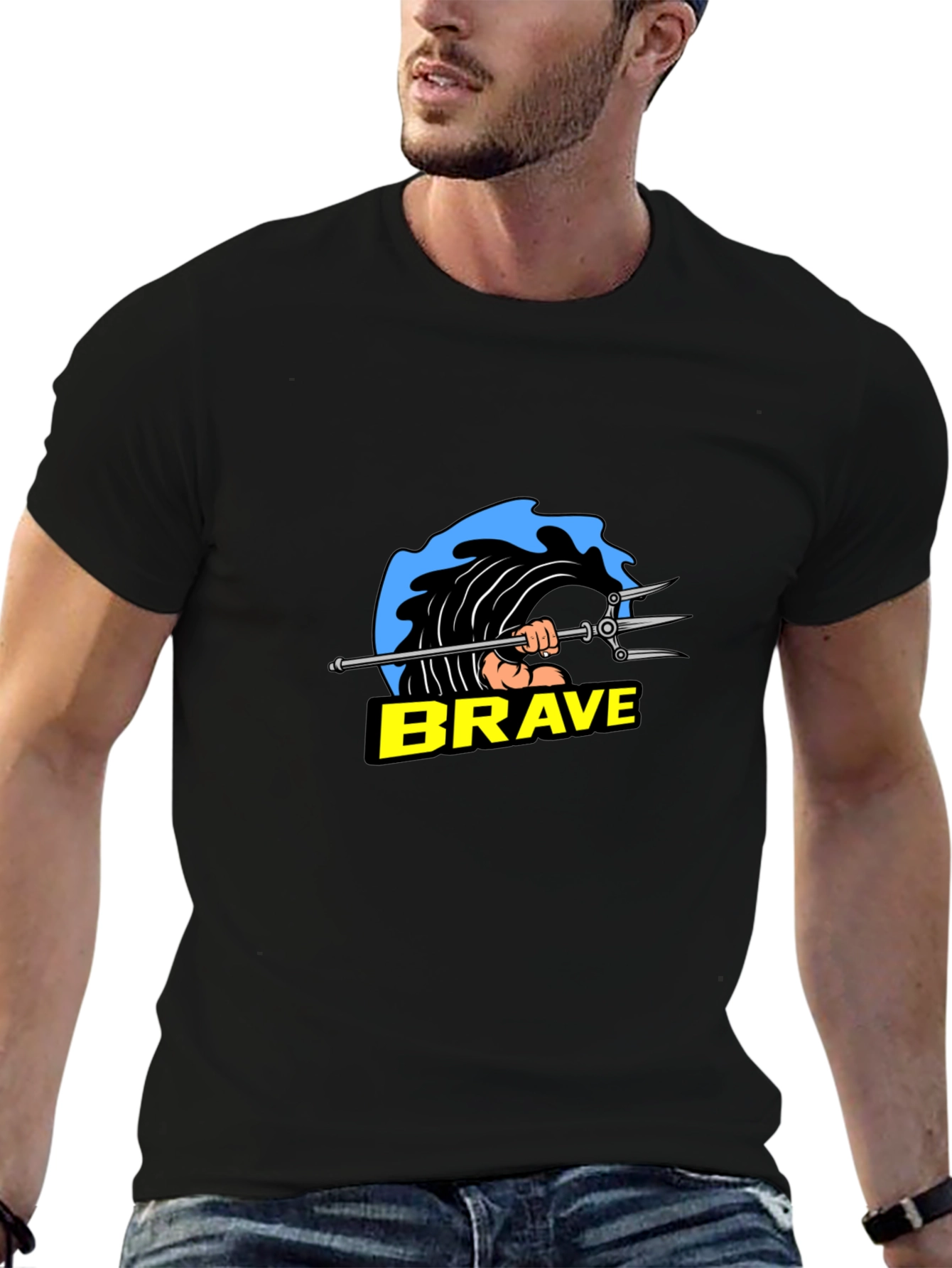 Brave Poseidon Graphic Tee - Black