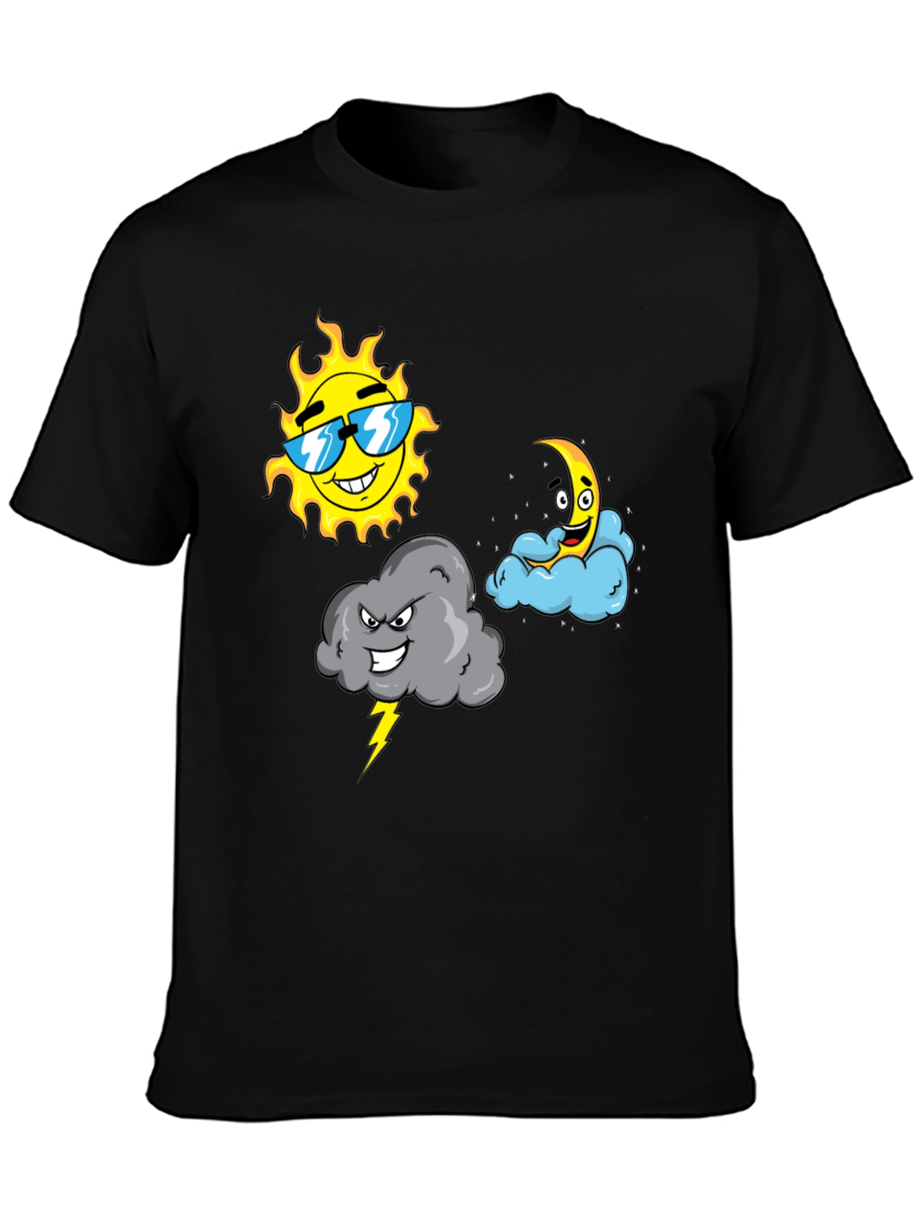 Weather Cartoon T-Shirt - Sun Moon & Storm