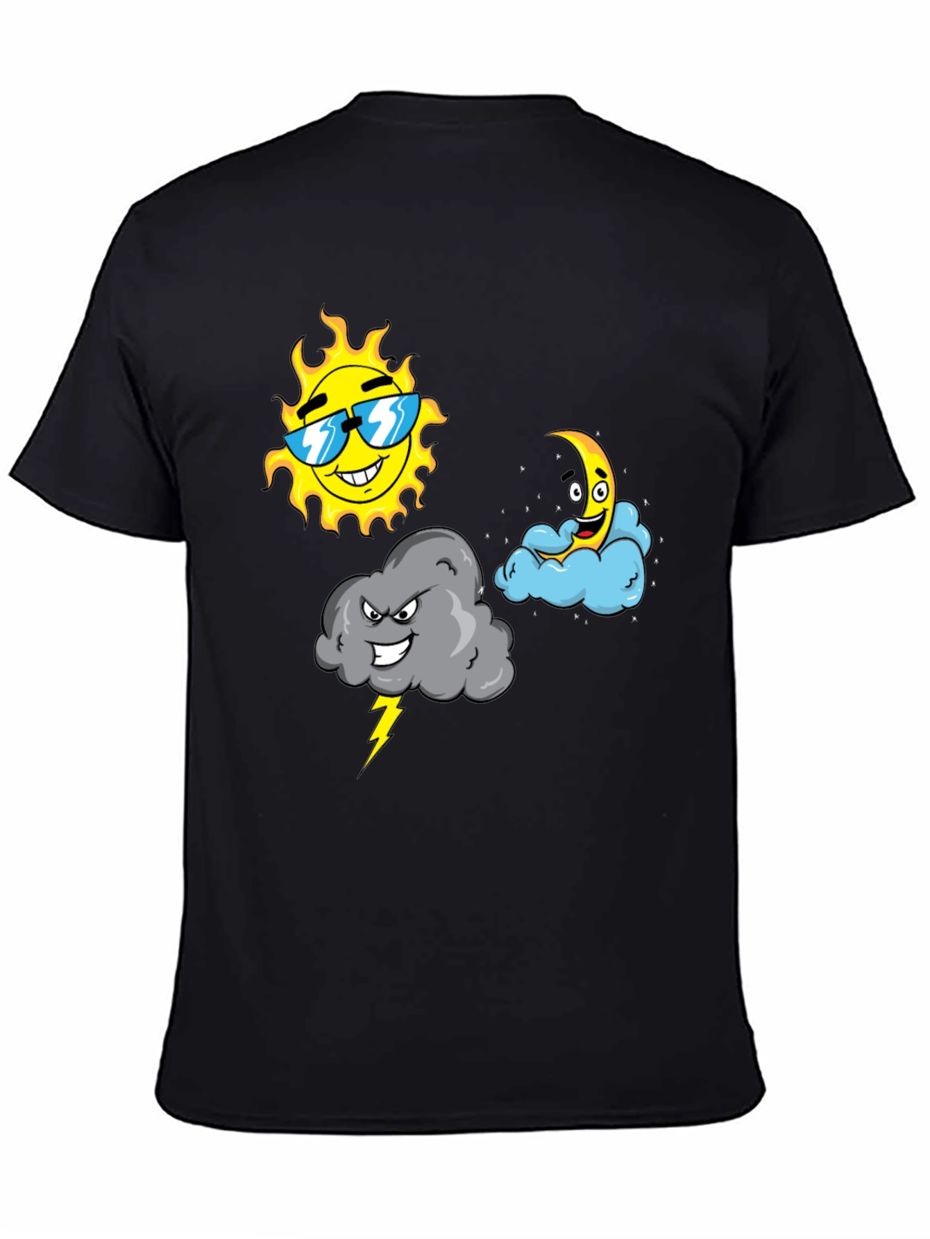 Weather Cartoon T-Shirt - Sun Moon & Storm