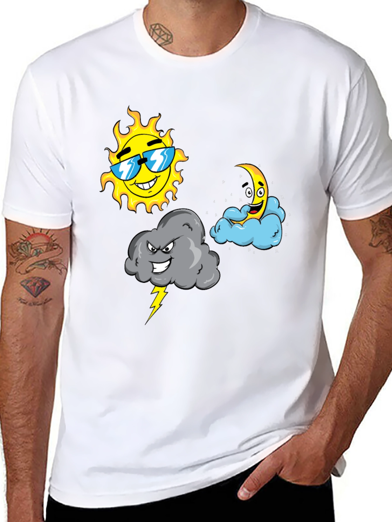 Weather Cartoon T-Shirt - Sun Moon & Storm