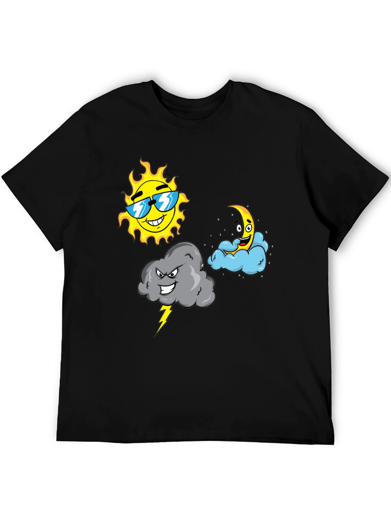 Weather Cartoon T-Shirt - Sun Moon & Storm