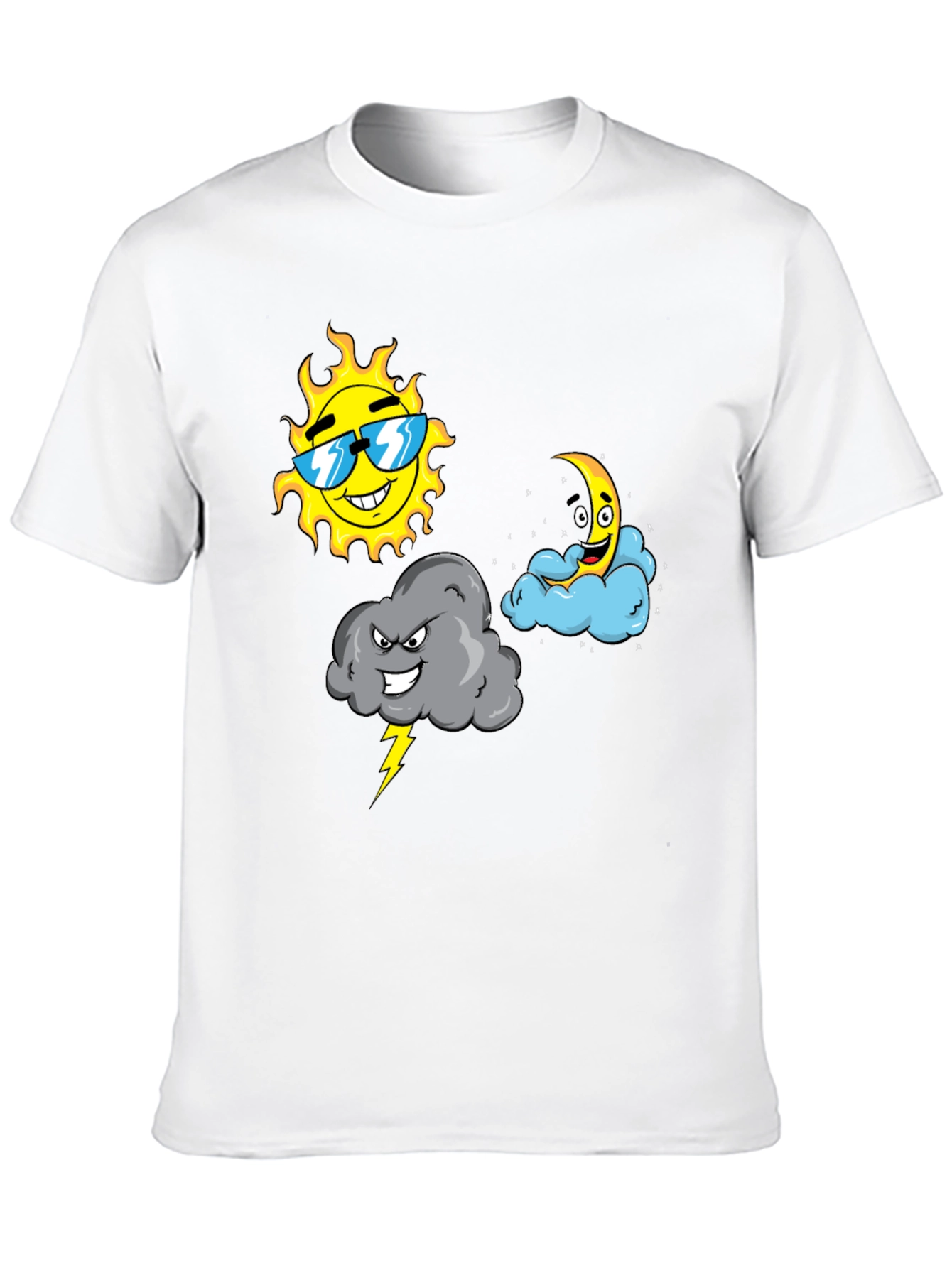 Weather Cartoon T-Shirt - Sun Moon & Storm