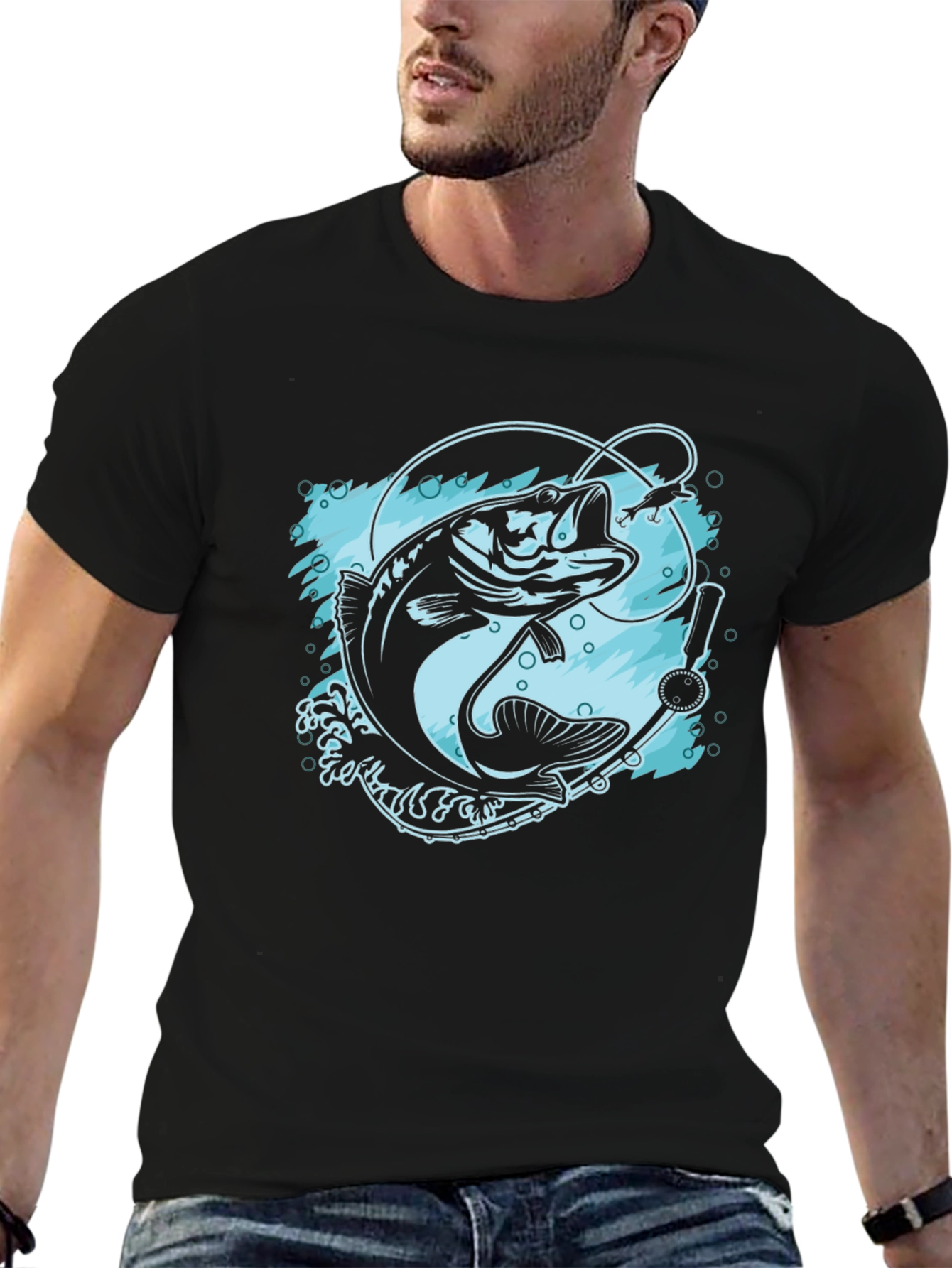Fishing T-Shirt - Black Bass Design