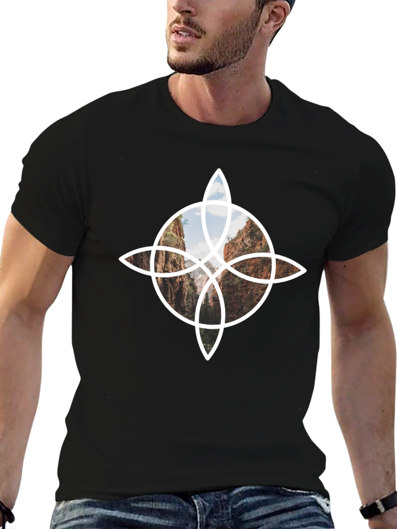 Geometric Landscape Tee - Black Cotton Blend