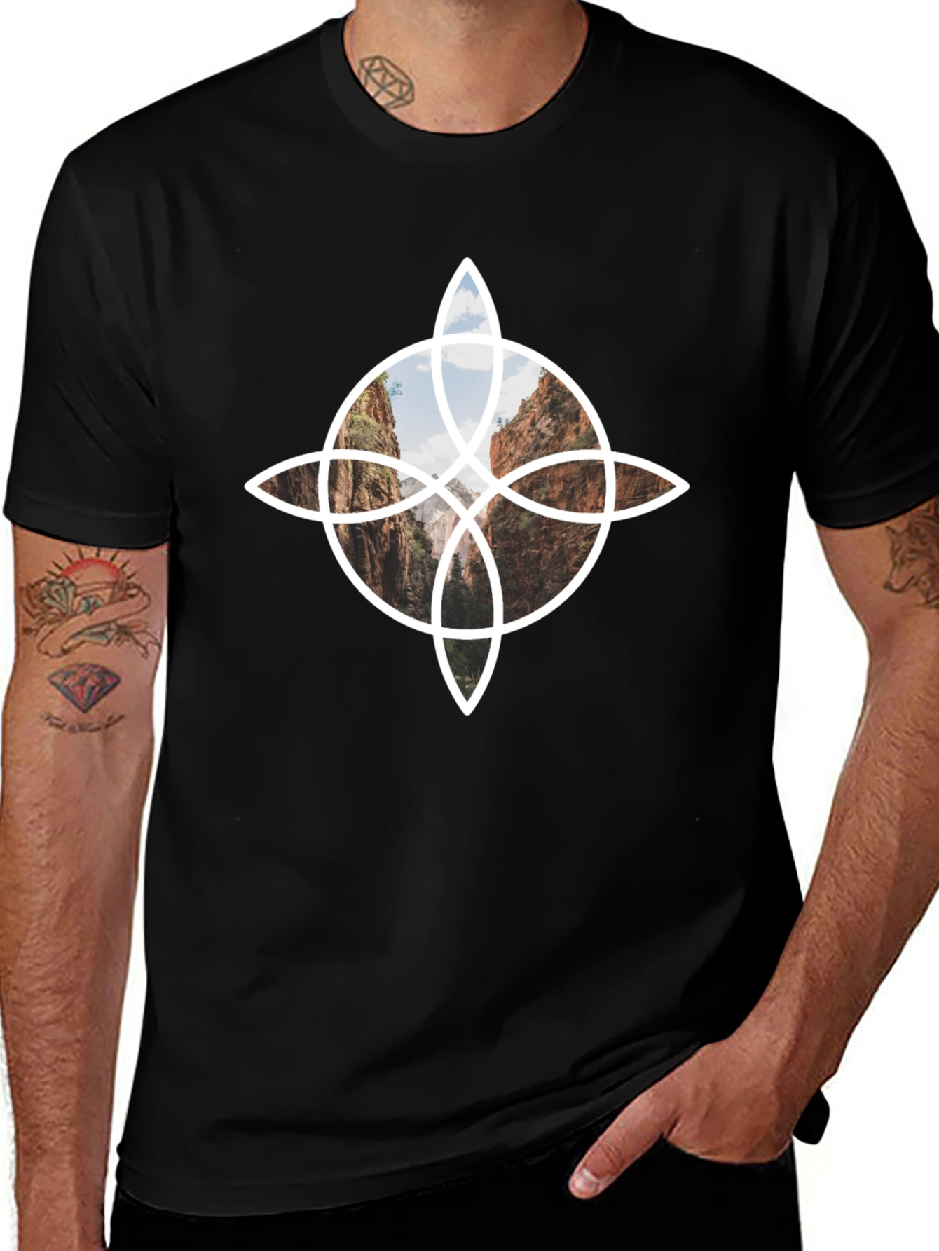 Geometric Landscape Tee - Black Cotton Blend