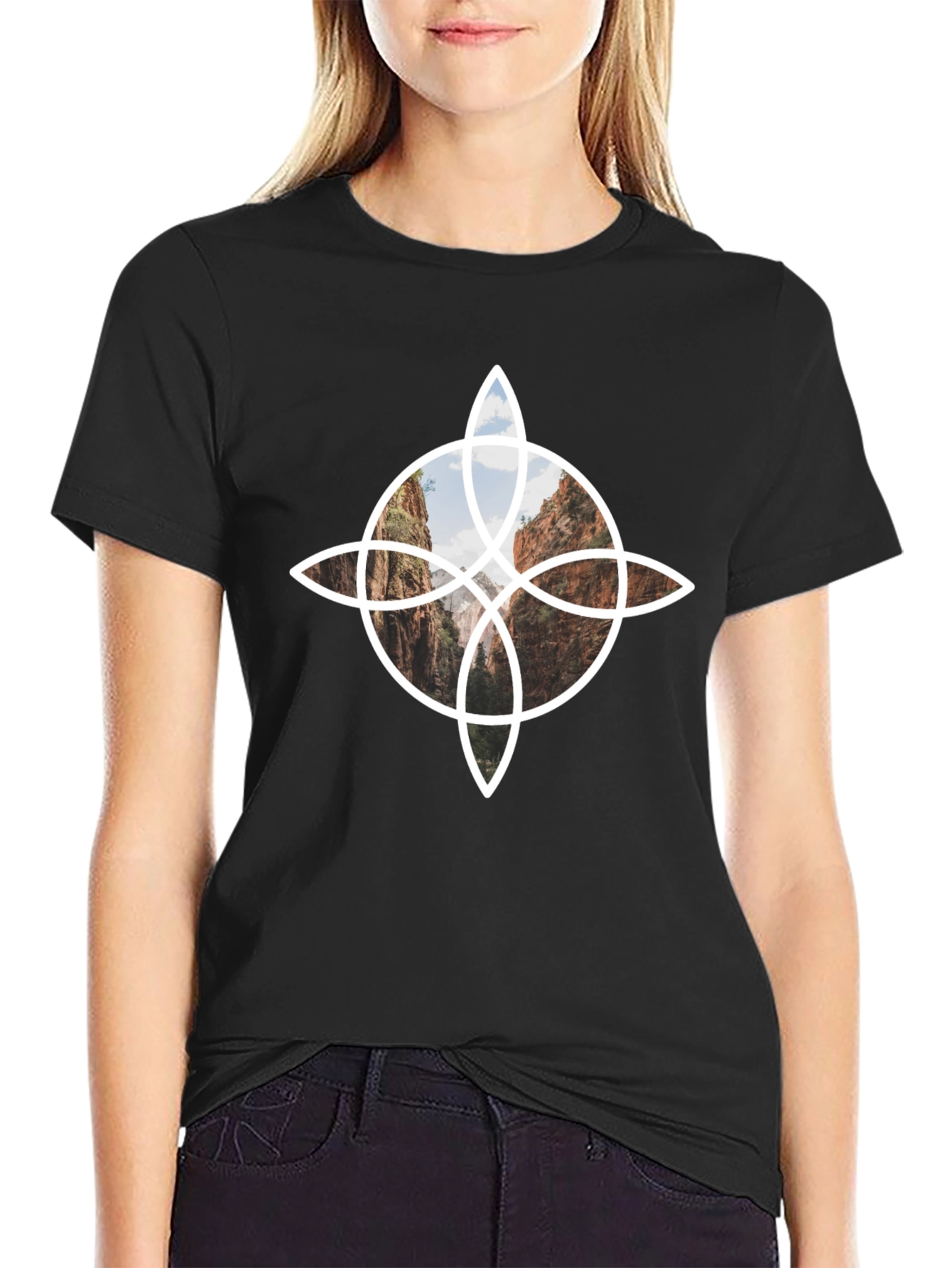 Geometric Landscape Tee - Black Cotton Blend