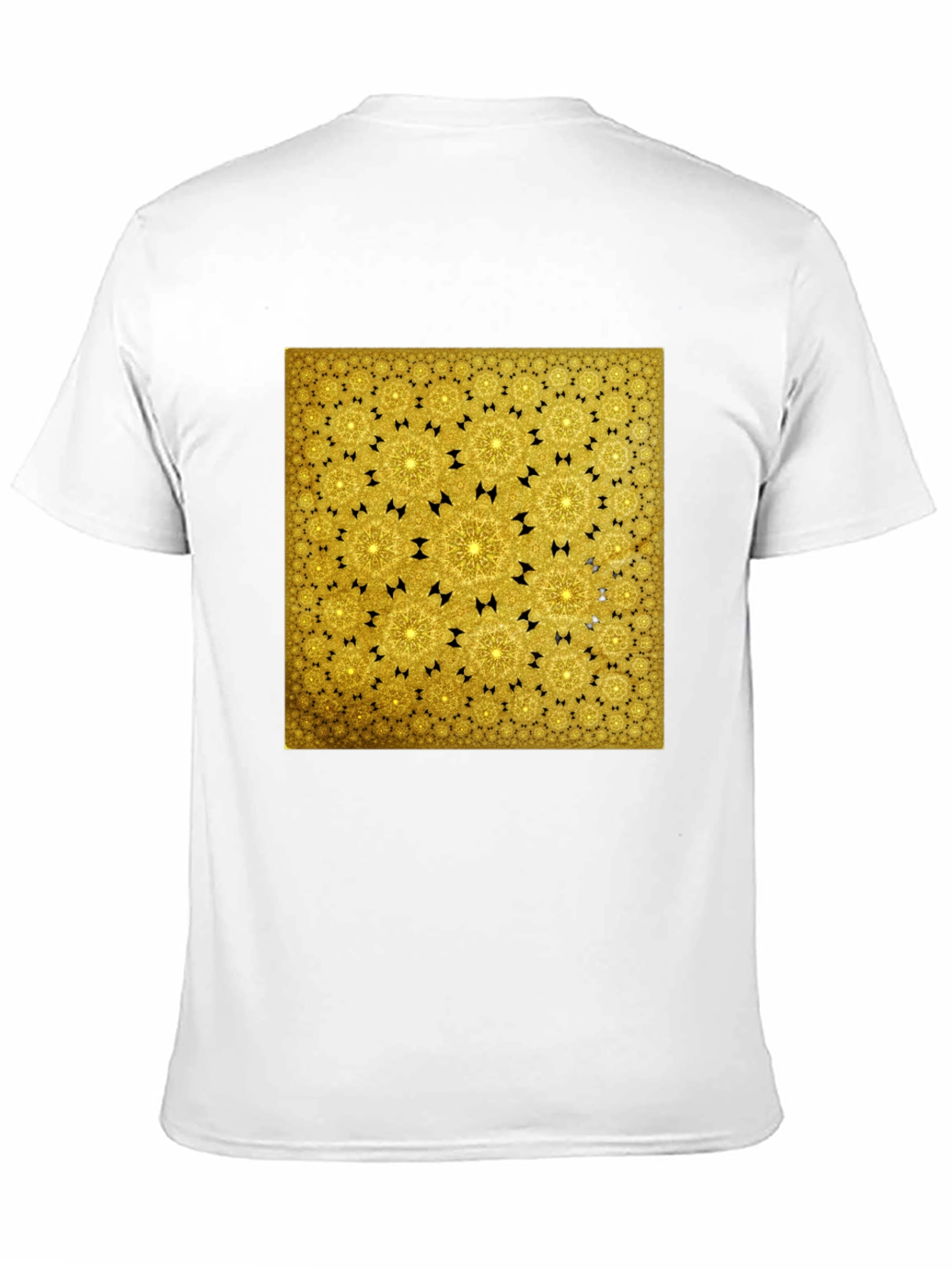Golden Fractal Pattern Black T-Shirt