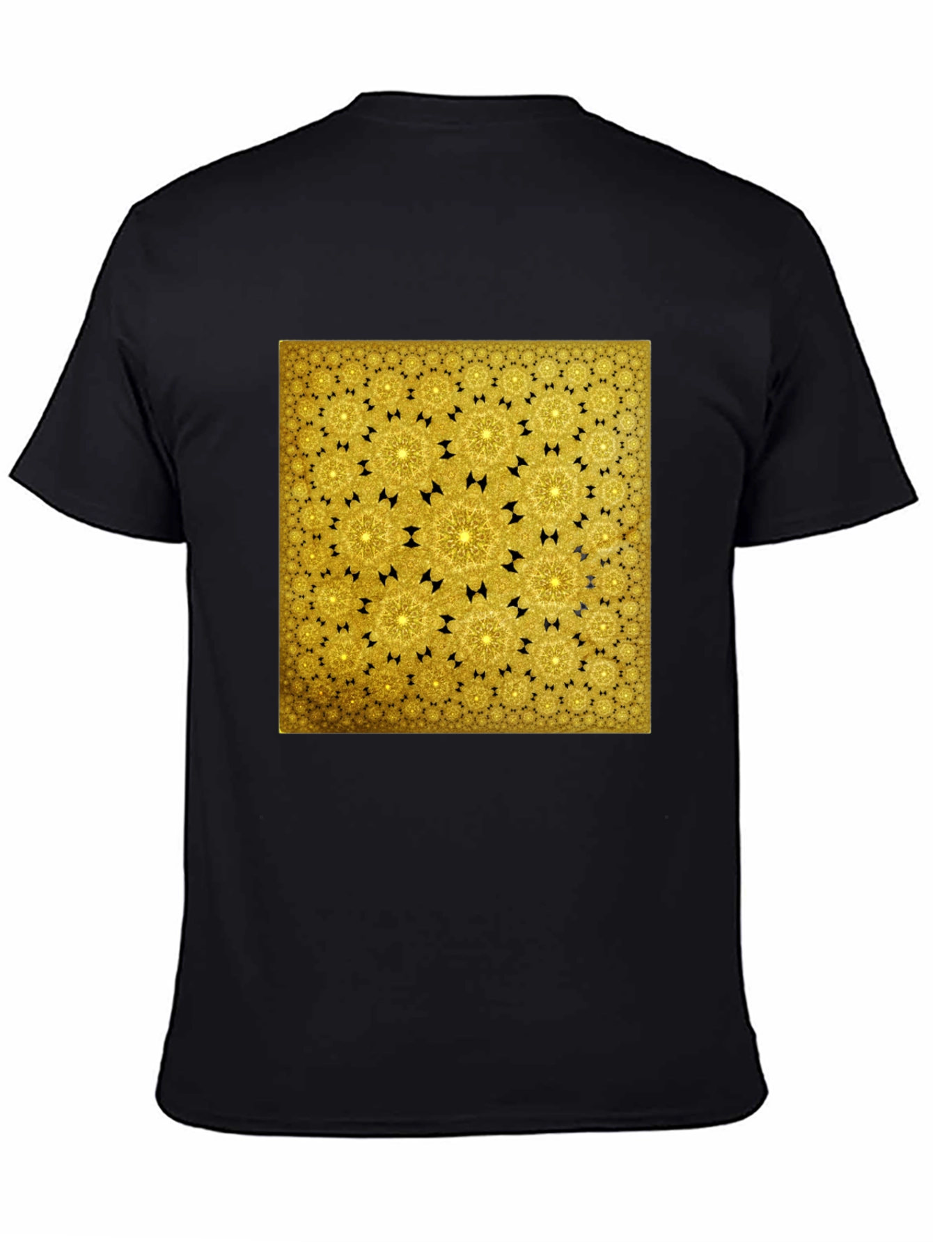 Golden Fractal Pattern Black T-Shirt
