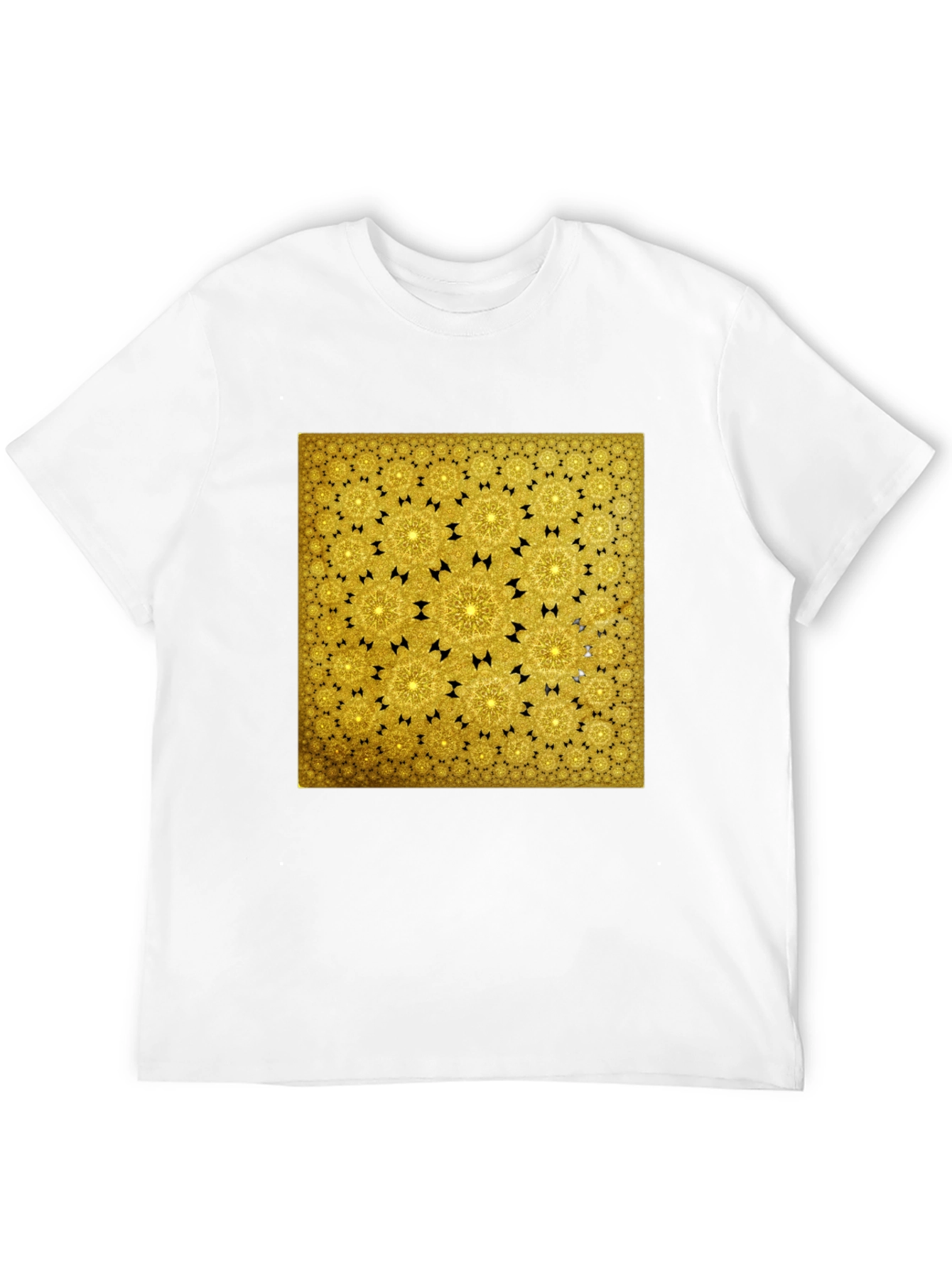 Golden Fractal Pattern Black T-Shirt