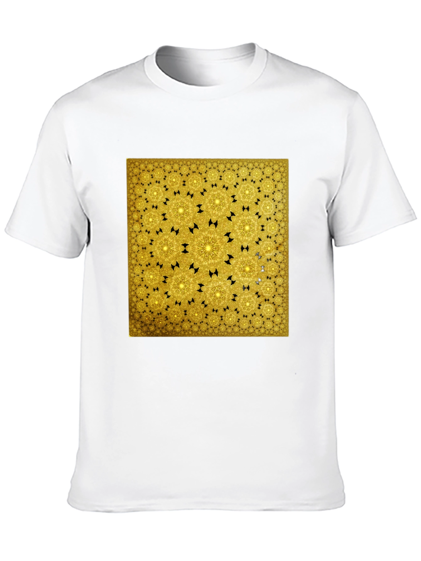 Golden Fractal Pattern Black T-Shirt