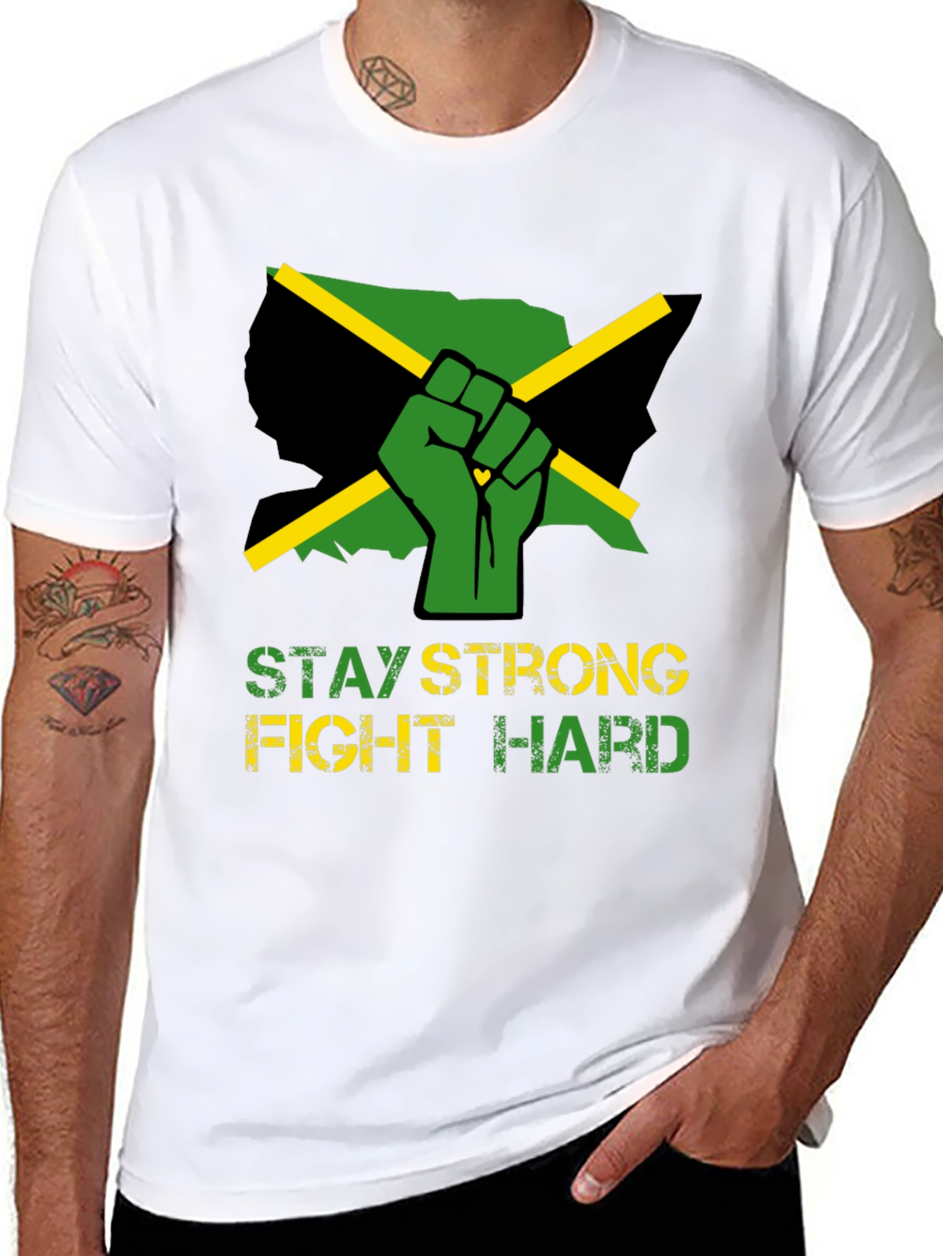 Stay Strong Fight Hard Jamaica Fist T-Shirt