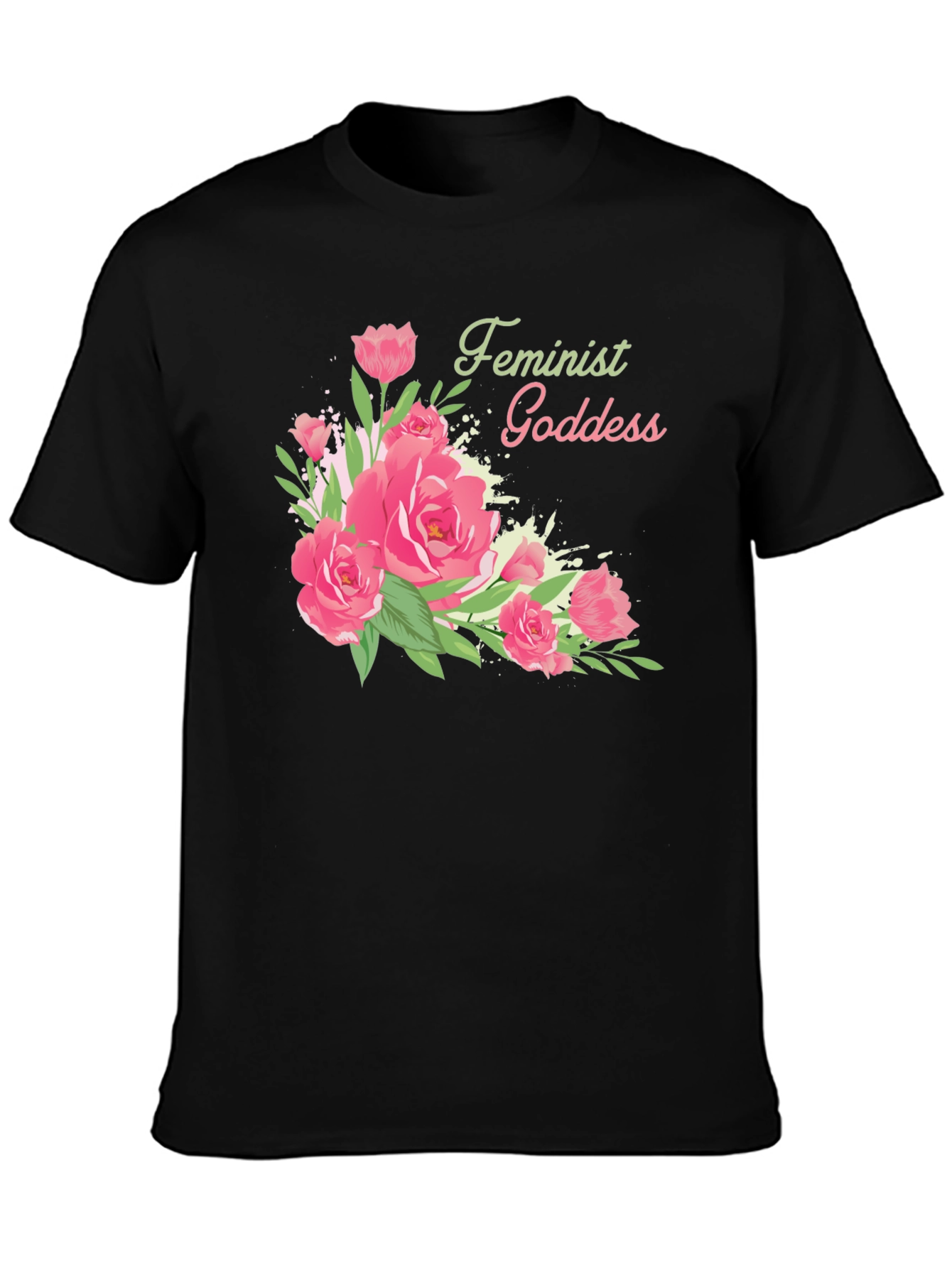 Feminist Goddess Floral Black T-Shirt